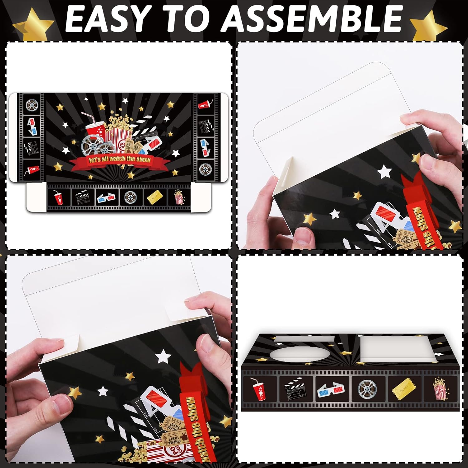 OBUSATT 32Pcs Movie Night Snack Trays with Popcorn Holder