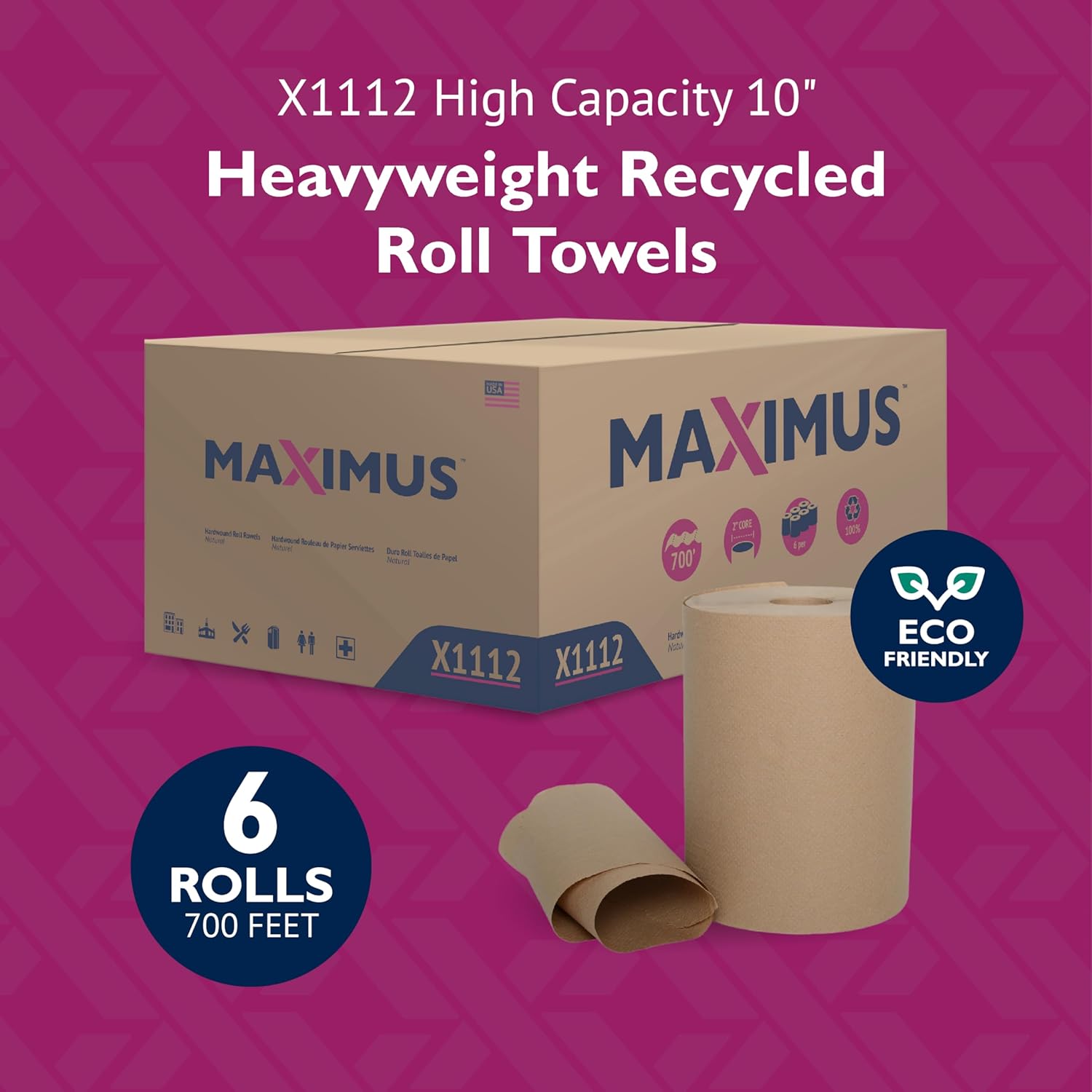 Maximus X1112 Heavyweight 10 Inch Recycled Paper Towels 6 Rolls Per Case