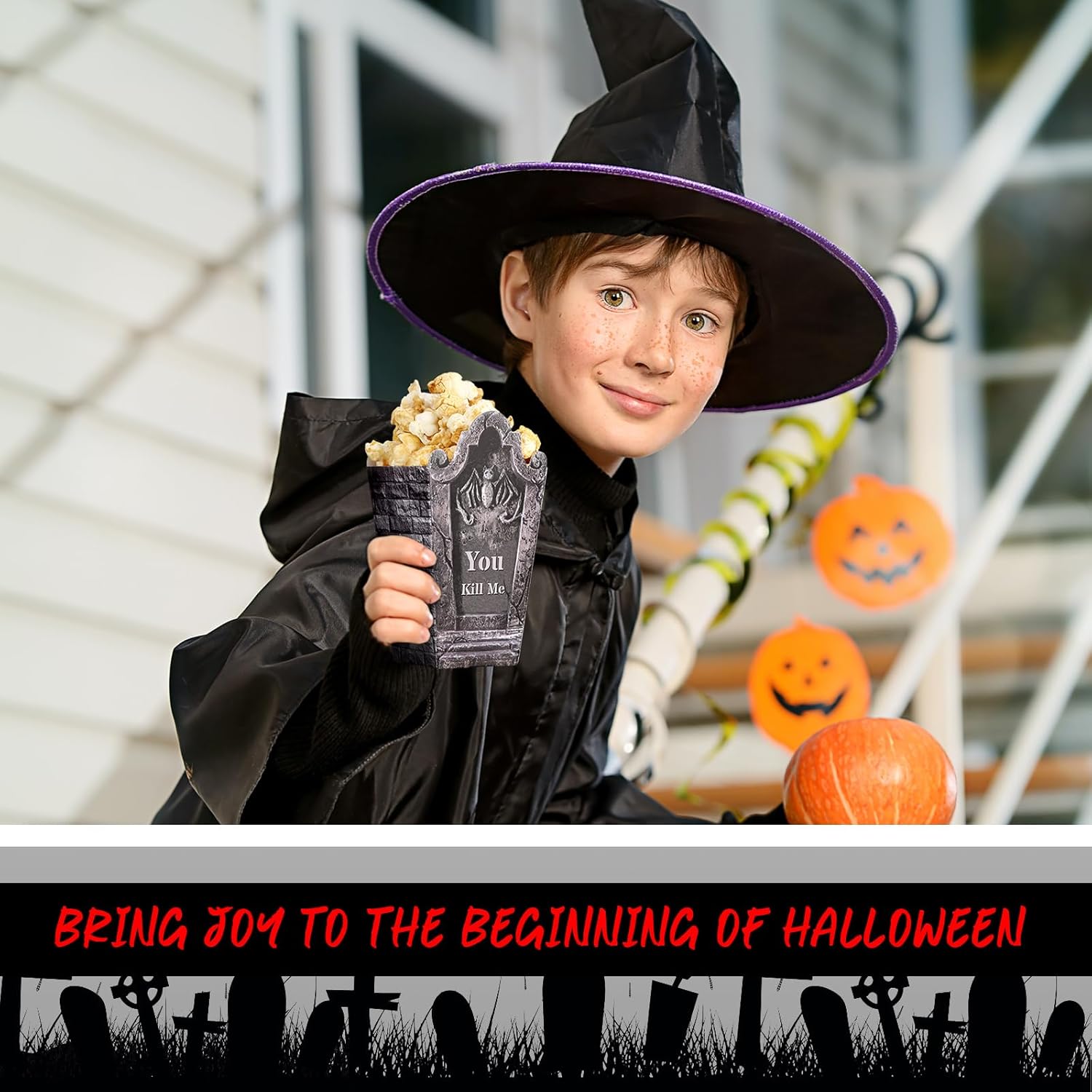Weekgrat 90 Pcs Halloween Popcorn Boxes with Tombstone Designs