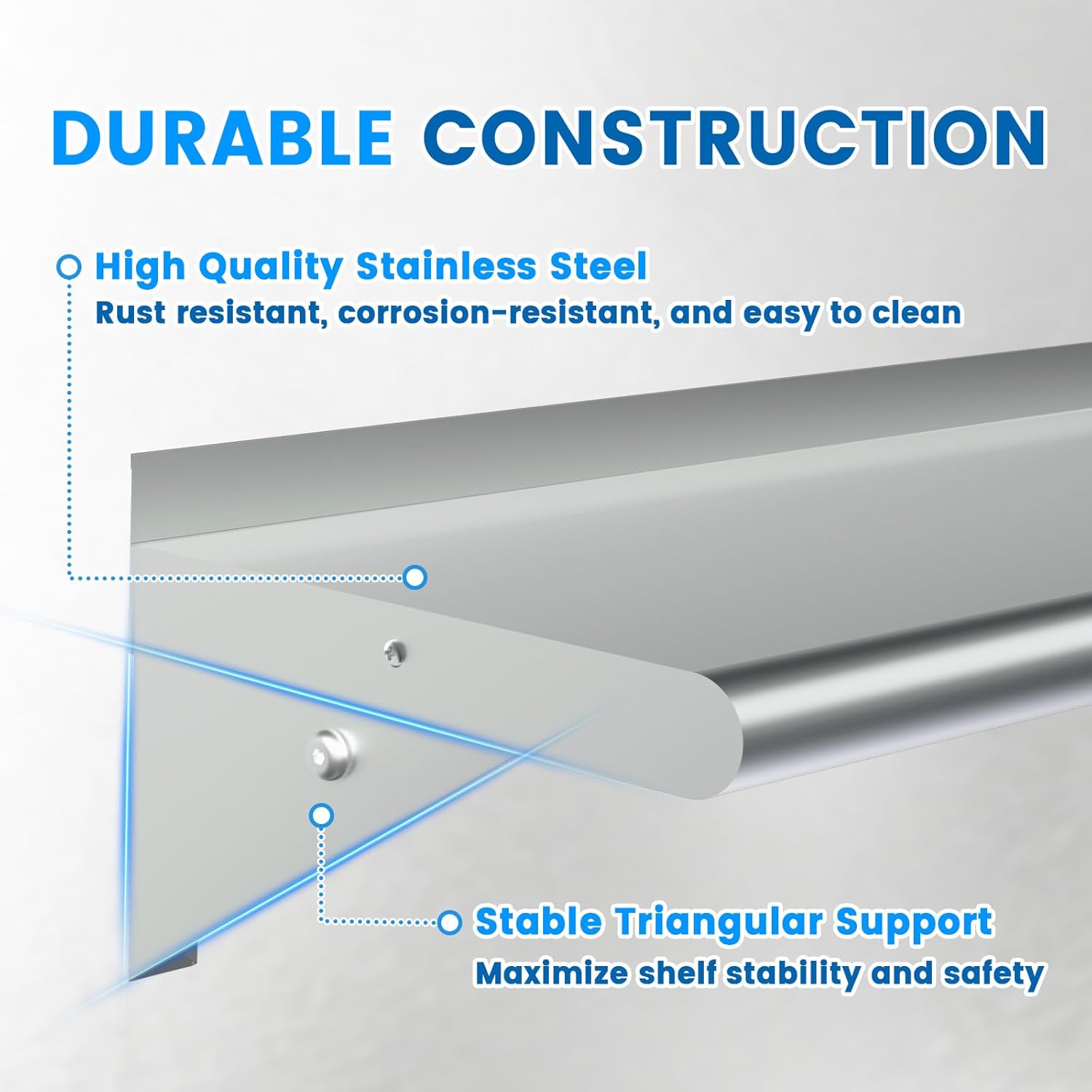 Treshin Stainless Steel Shelf with 5 Hooks 14x48 Inches