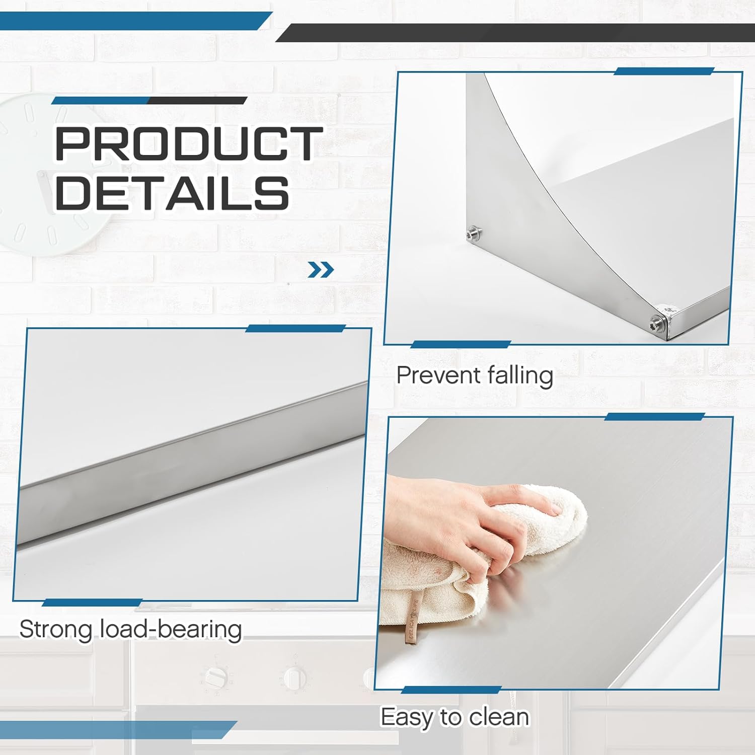 Blulu Stainless Steel Wall Shelf with Side Guards 24x12 Inch Heavy Duty Commercial Kitchen Storage Rack