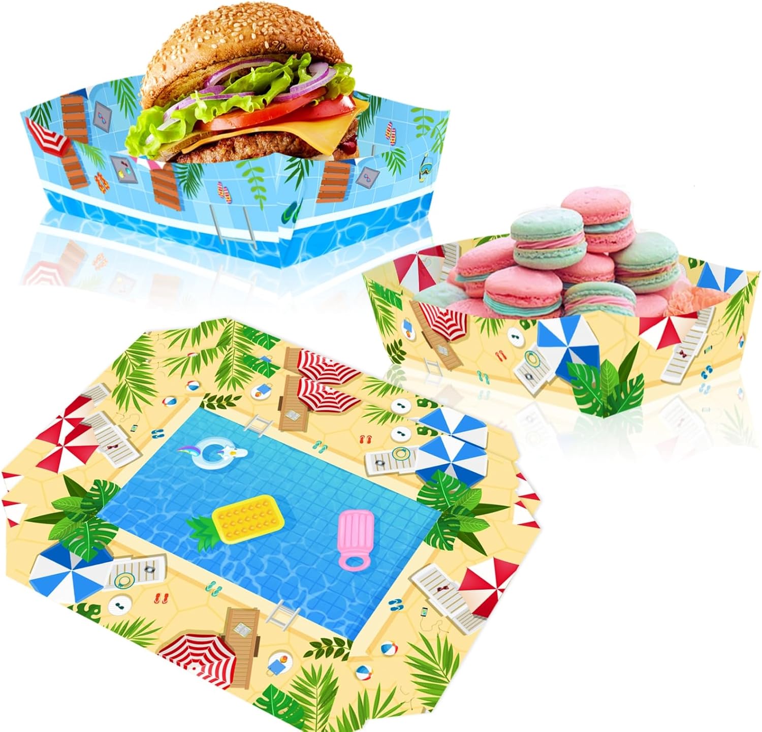 24 Pcs Hawaiian Style Paper Food Plates for Summer Pool Parties