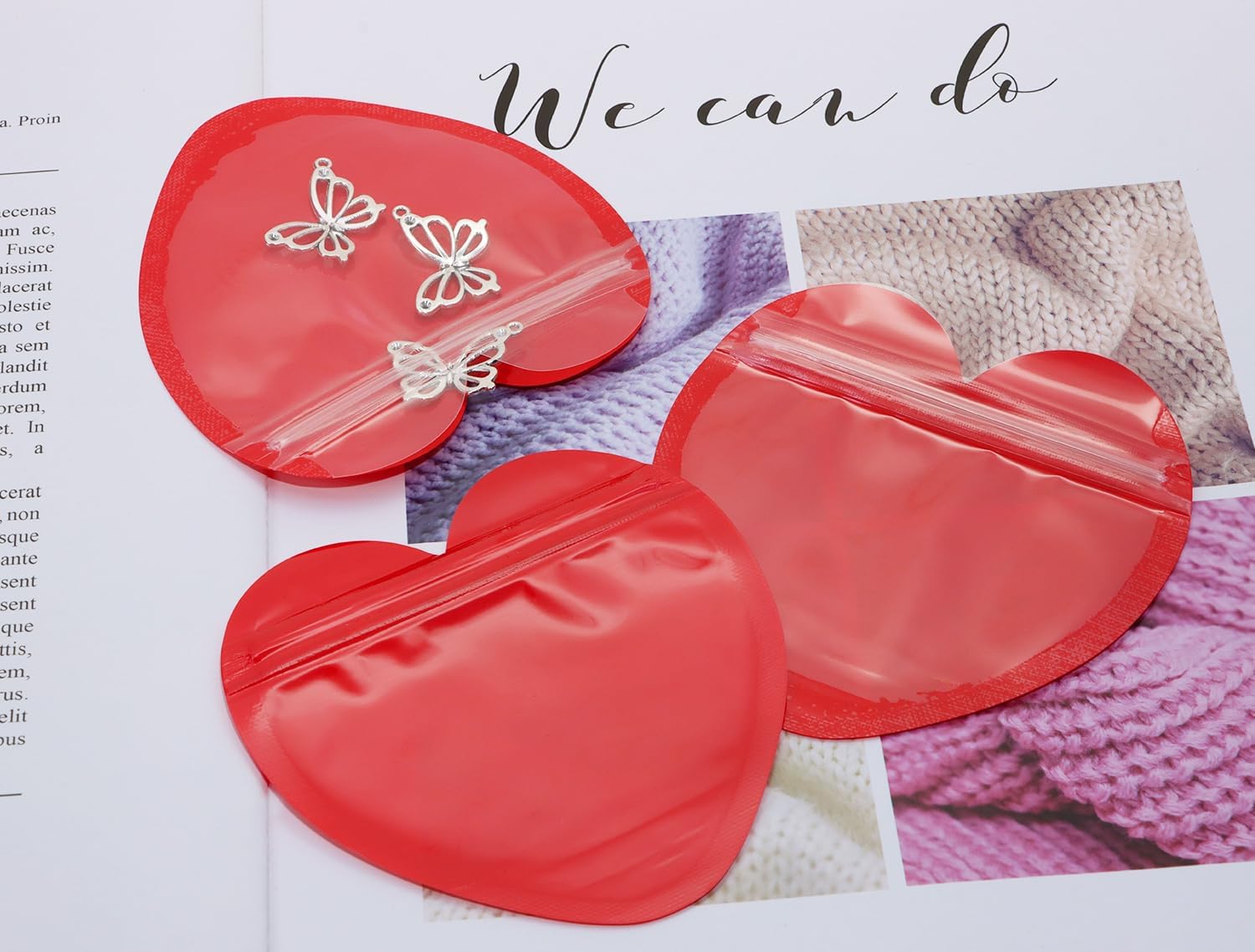 PPhtony Heart Shaped Jewelry Packaging Bags 50PCS Red