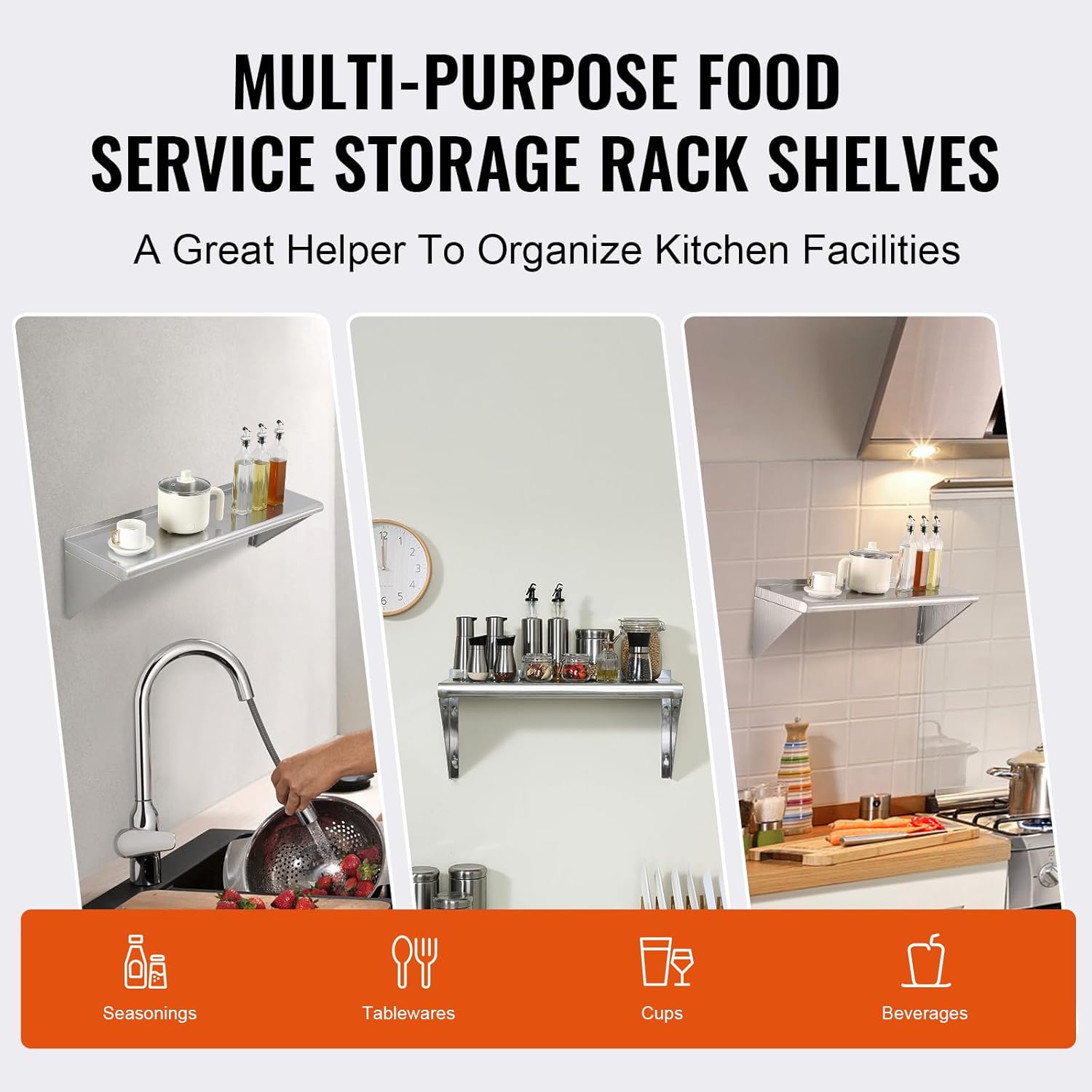 VEVOR 12 In x 36 In Stainless Steel Wall Shelf