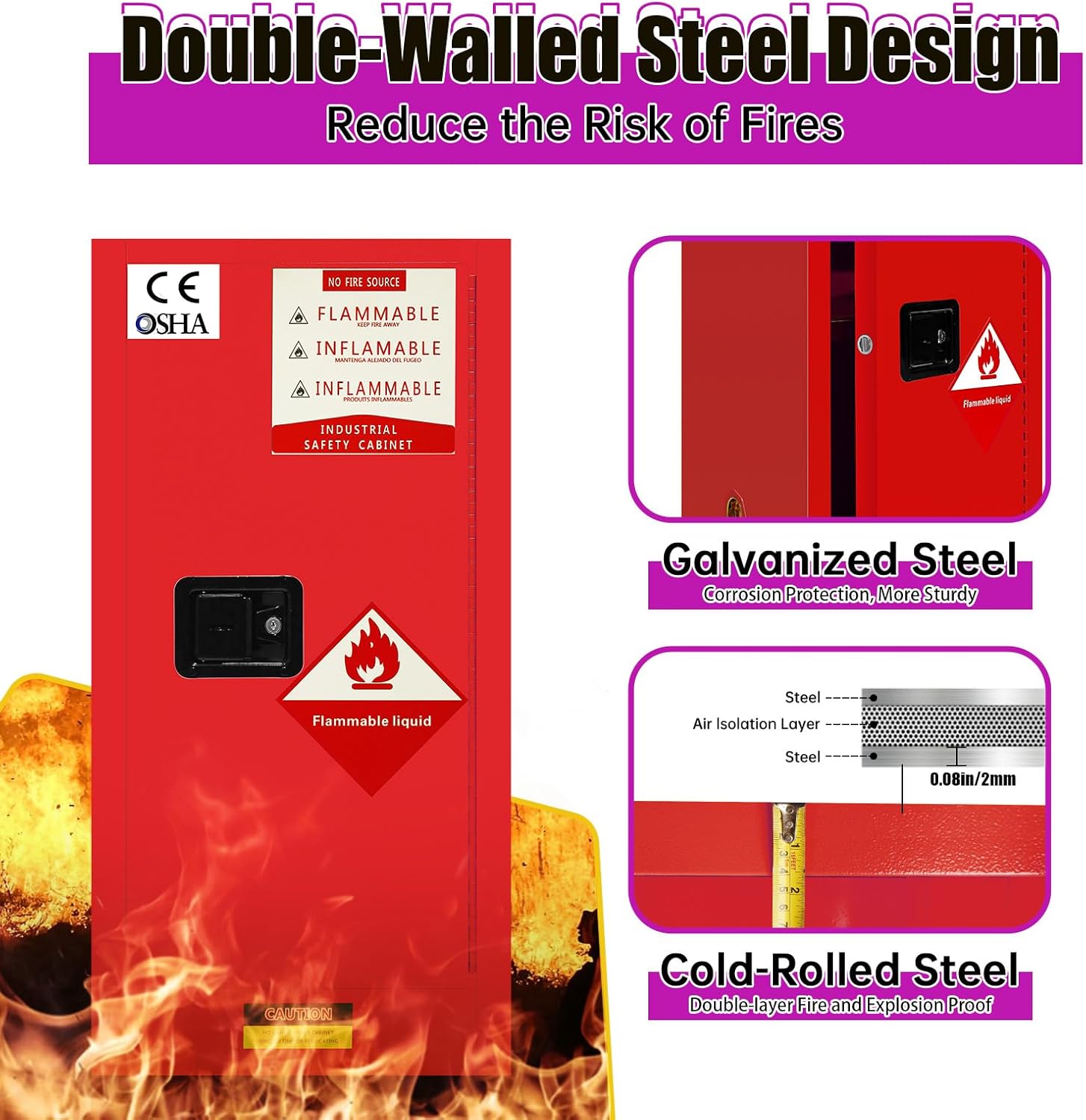 30 Gallon Flammable Safety Cabinet with 3-Point Lock