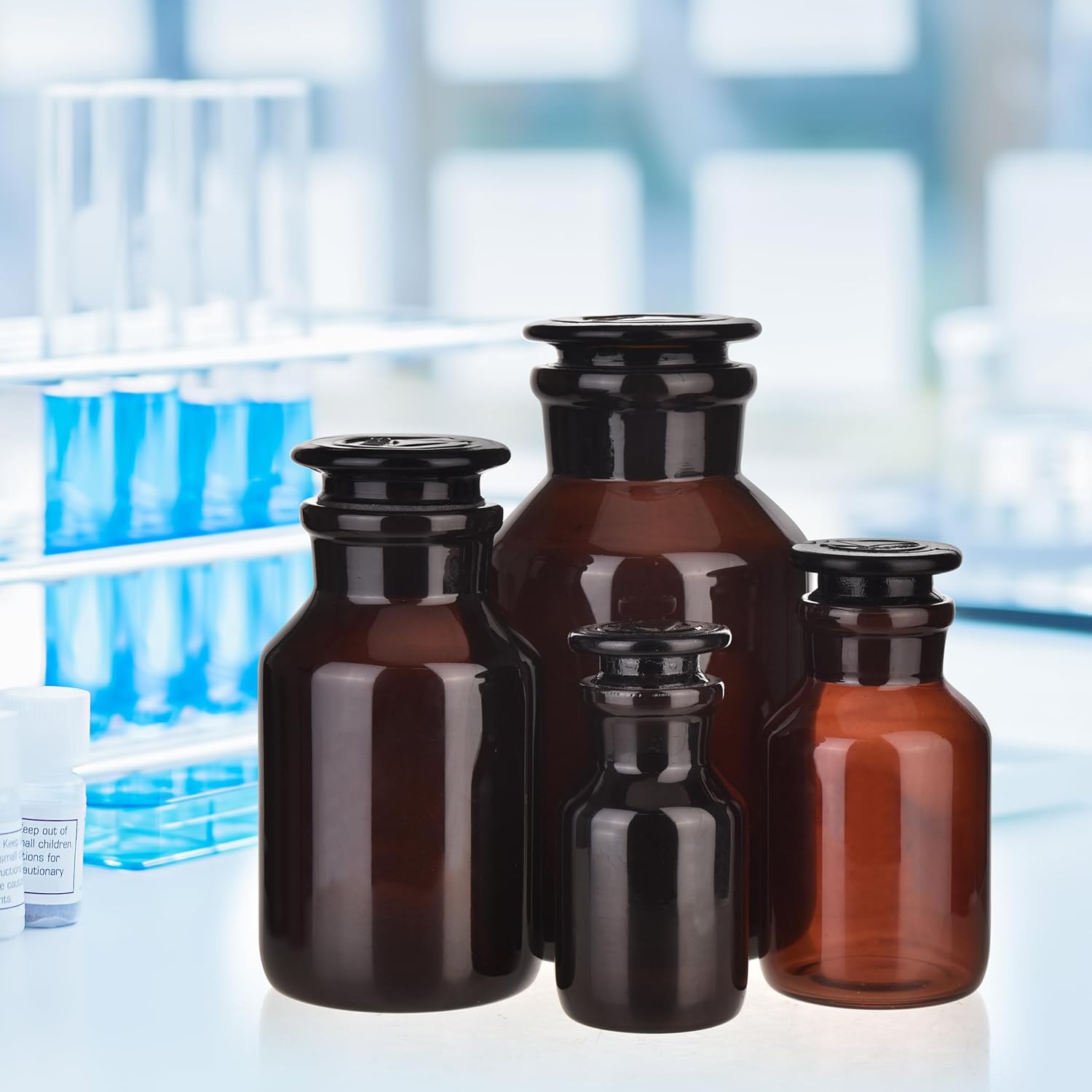 Amber Glass Reagent Bottle With Ground Stopper 125ML