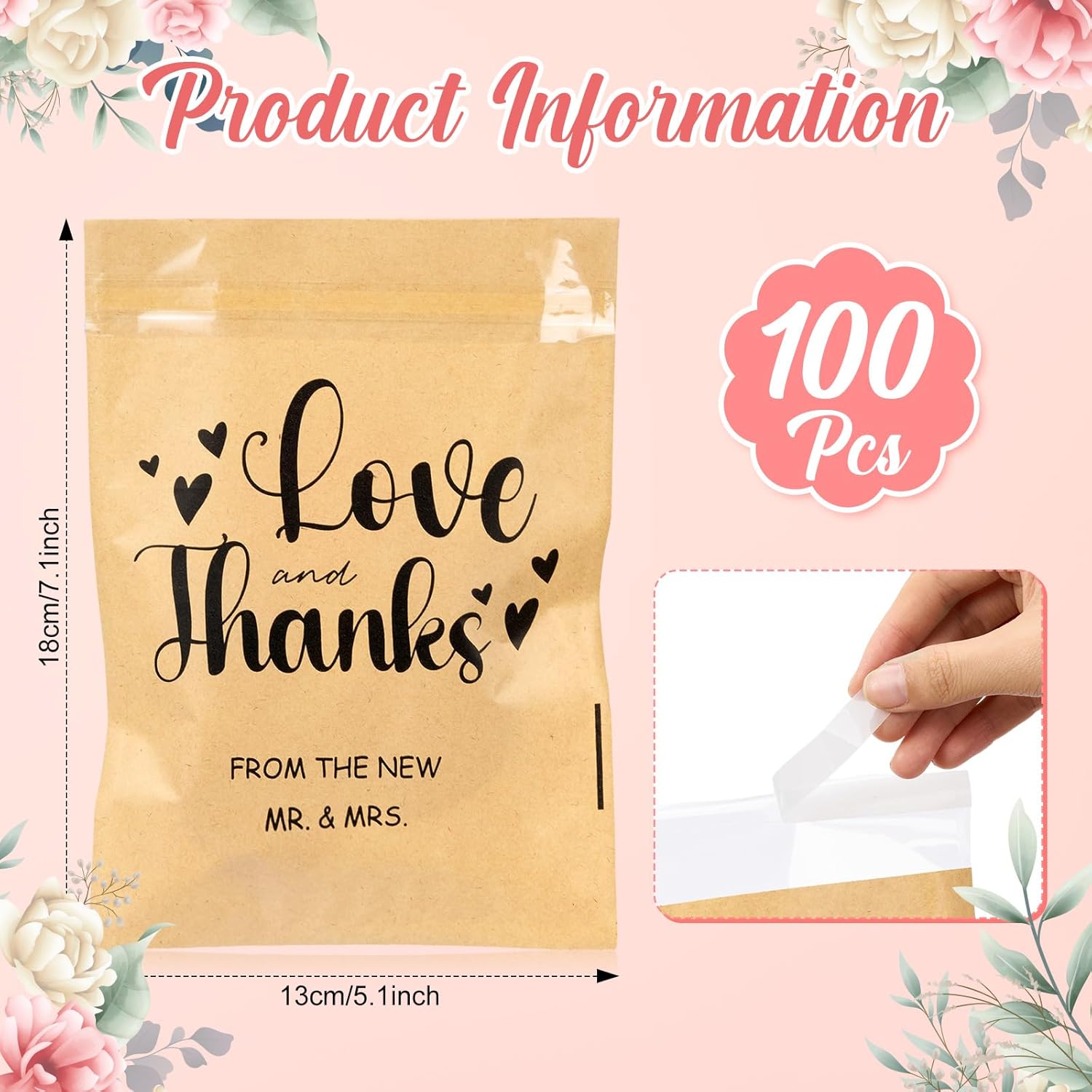 100 Pcs Clear Wedding Cookie Bags with Thank You Kraft Paper