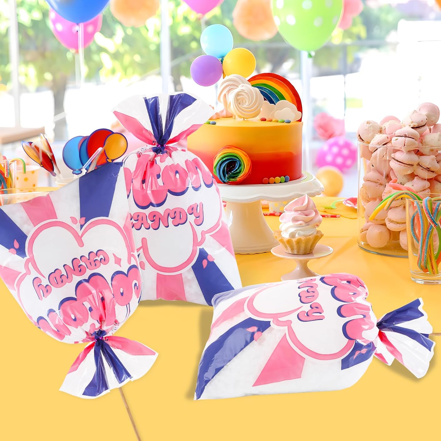 50 Pcs Cotton Candy Bags with Ties for Parties and Events