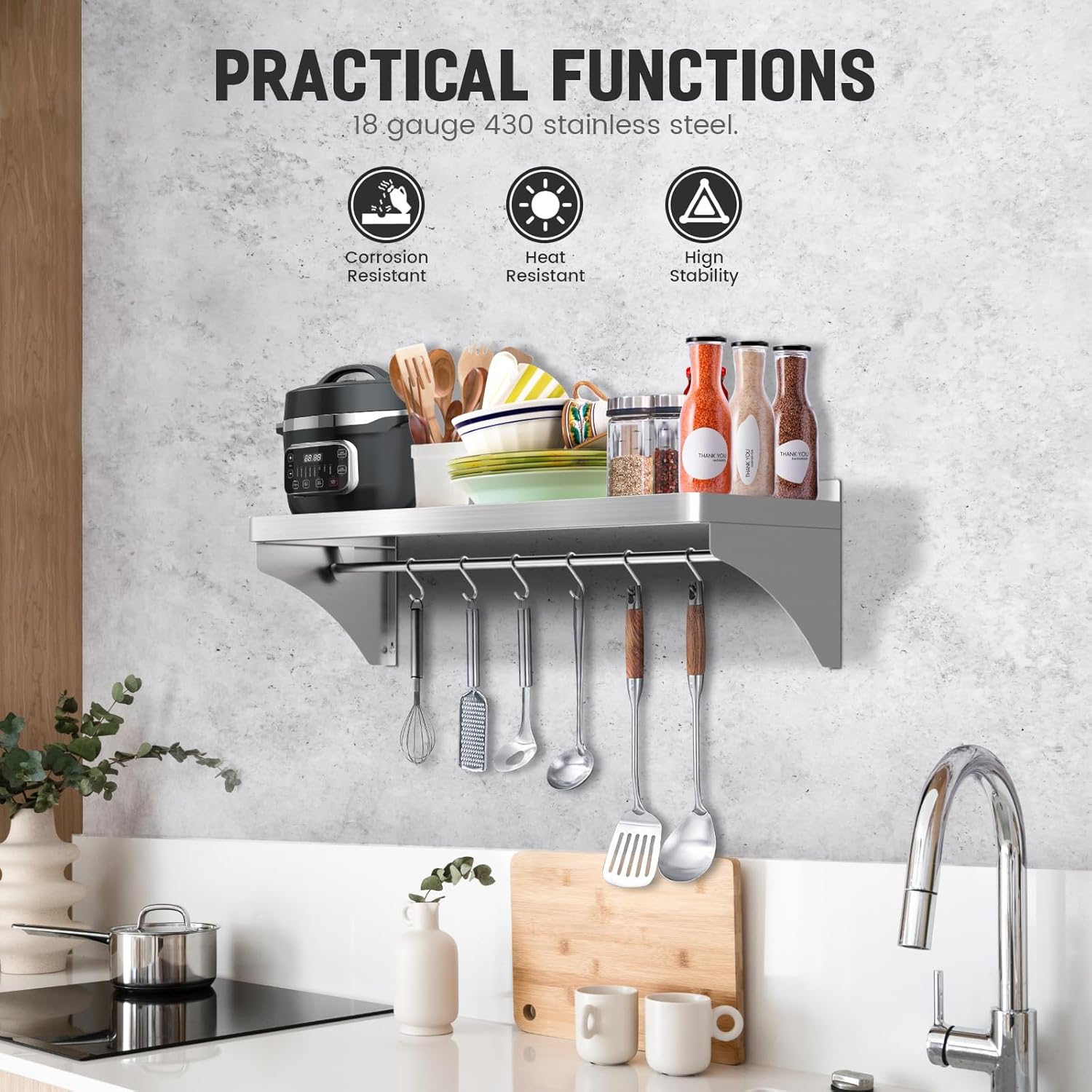 VENFAN 12x36 Stainless Steel Wall Shelf