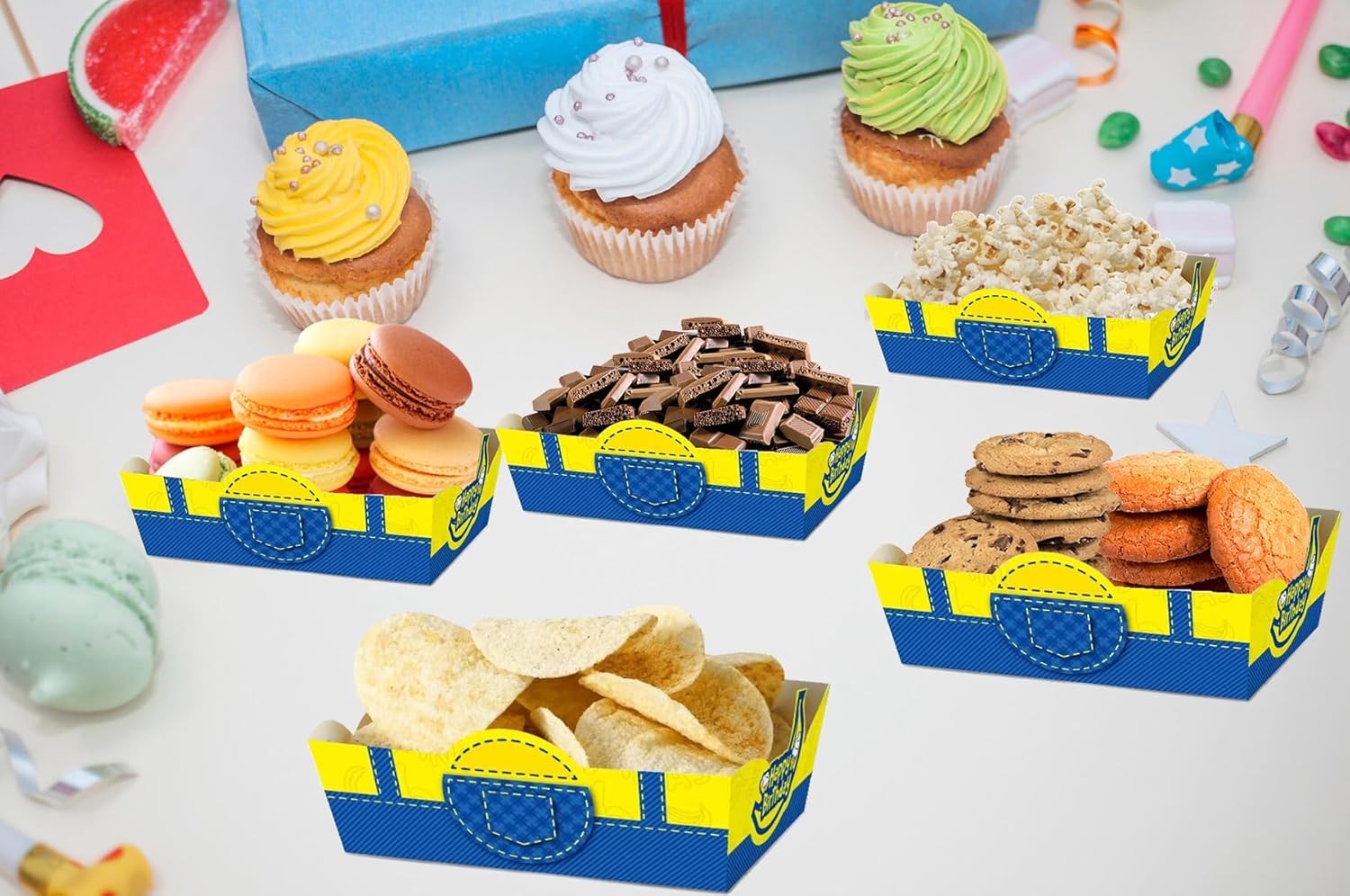 24Pcs Yellow Cartoon Food Serving Tray Birthday Party Decor