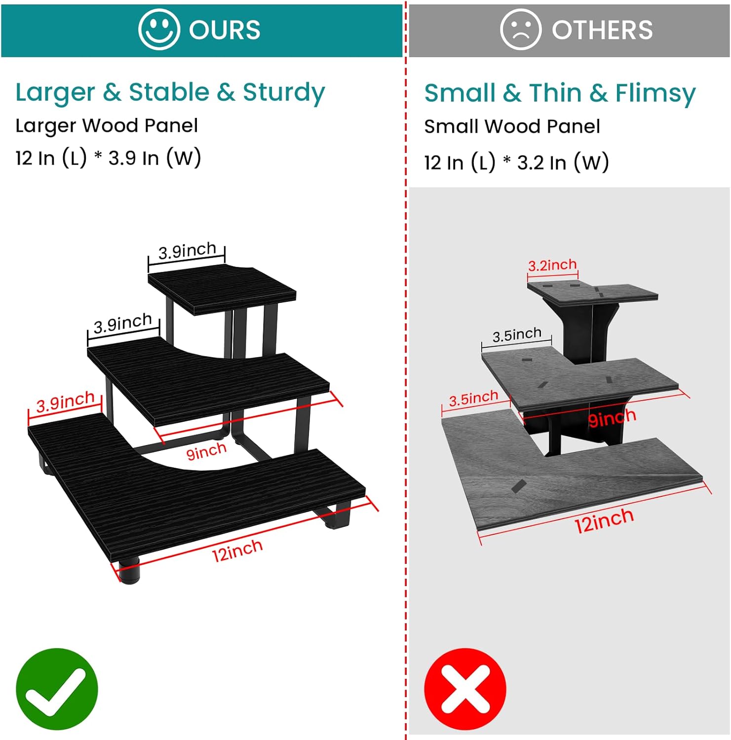 ELITEROO 3 Tier Wooden Display Shelf Stand Black