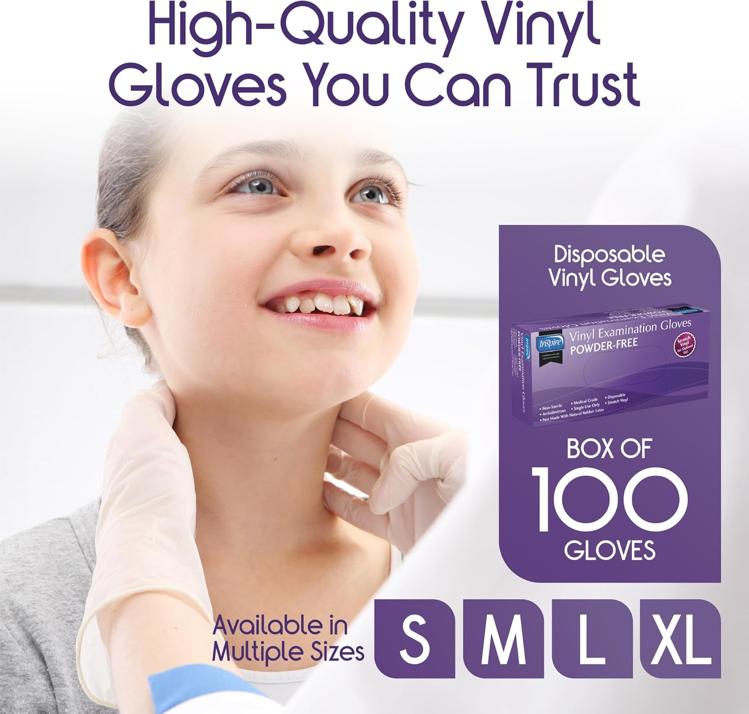 Inspire Exam Grade Vinyl Gloves Extra Large 100 Count