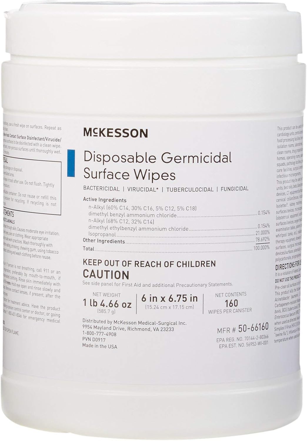 McKesson Germicidal Wipes 160 Count Hospital Grade