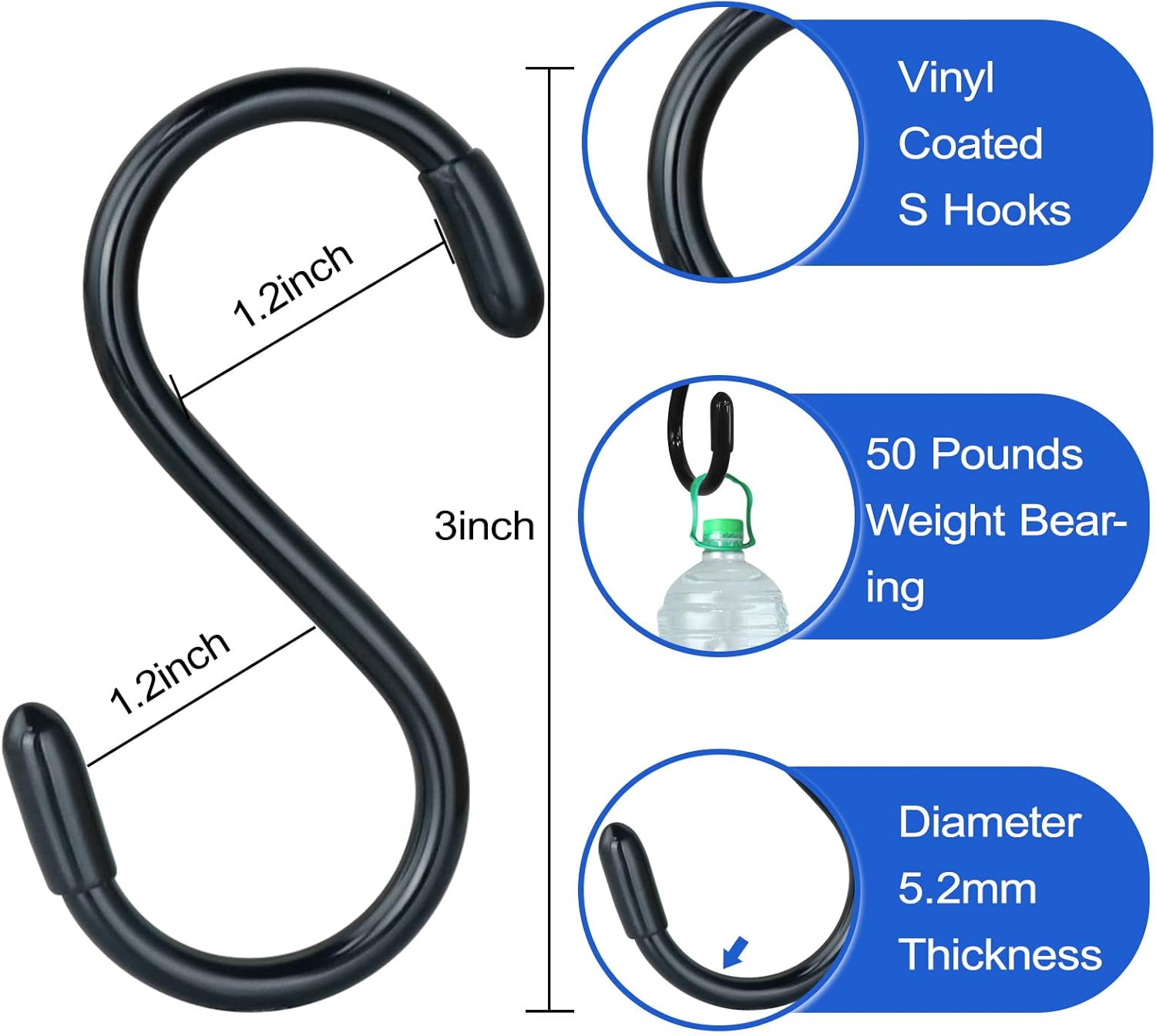 3 Inch Vinyl Coated S Hooks 10 Pack Heavy Duty Non Slip