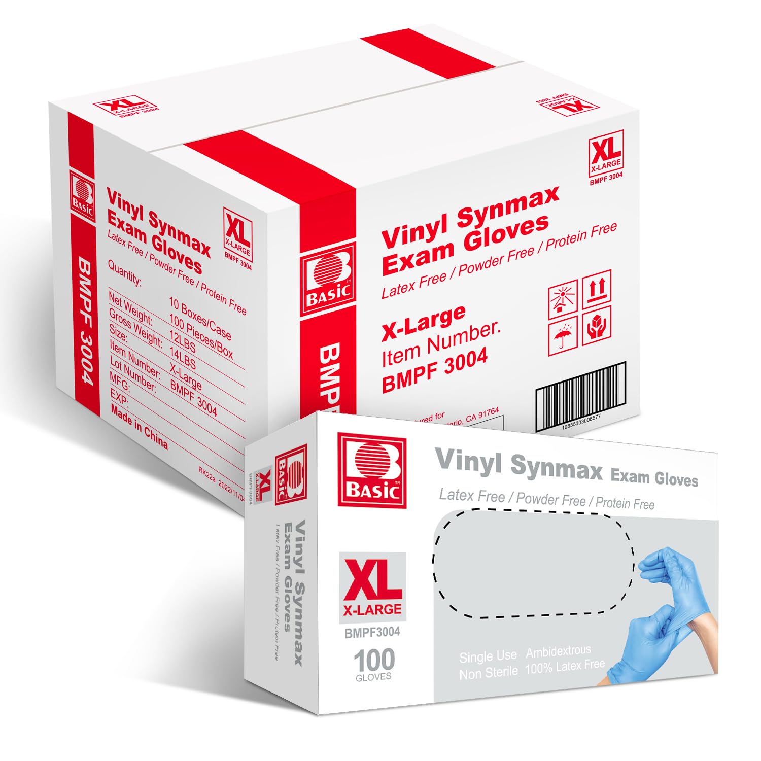 Basic Synmax Vinyl Blue Nitrile Exam Gloves - Latex-Free Powder-Free - Medium
