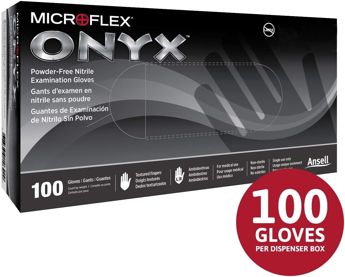 Ansell High Five Onyx Nitrile Exam Gloves X-Large 100 Count