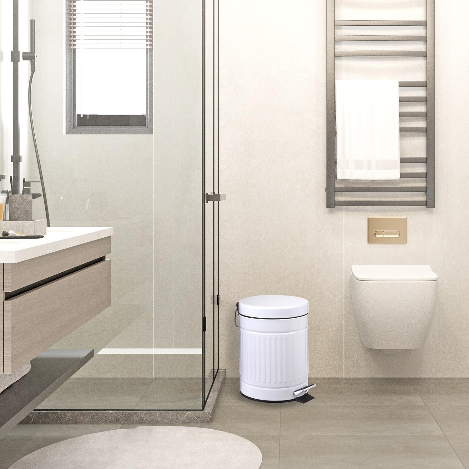 5L Round Step Trash Can with LidMini Metal Wastebasket for Home Office Car