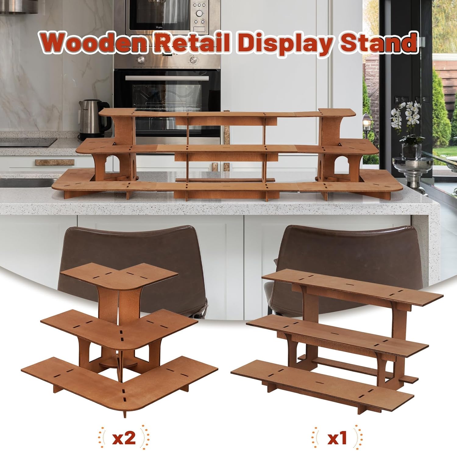 3 Tier Wooden Display Shelf Corner Straight Racks for Retail Farmers Market and Events