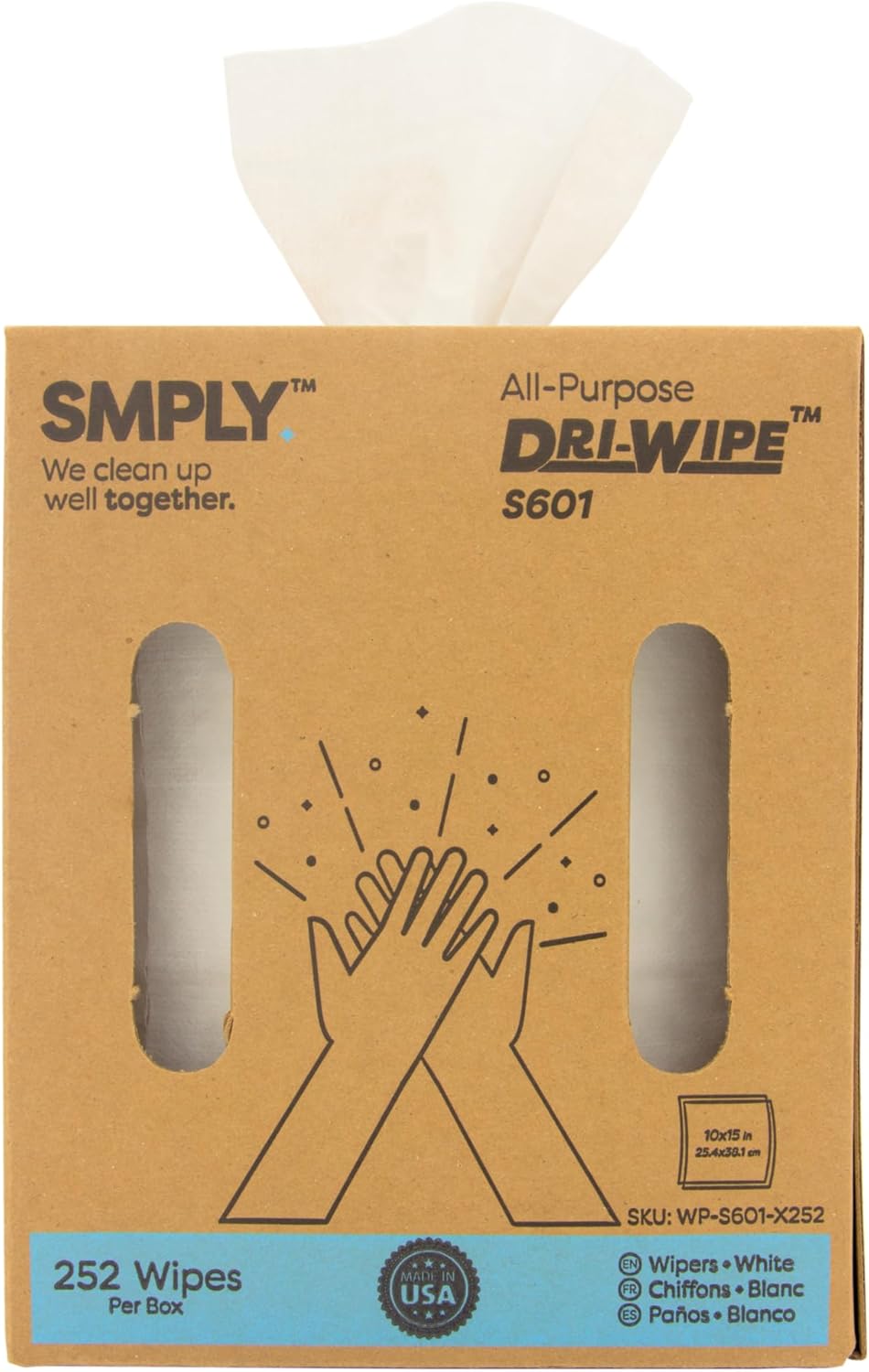 Dri-Wipe S601 by SMPLY Brands 252 Wipes All-Purpose Disposable Cleaning
