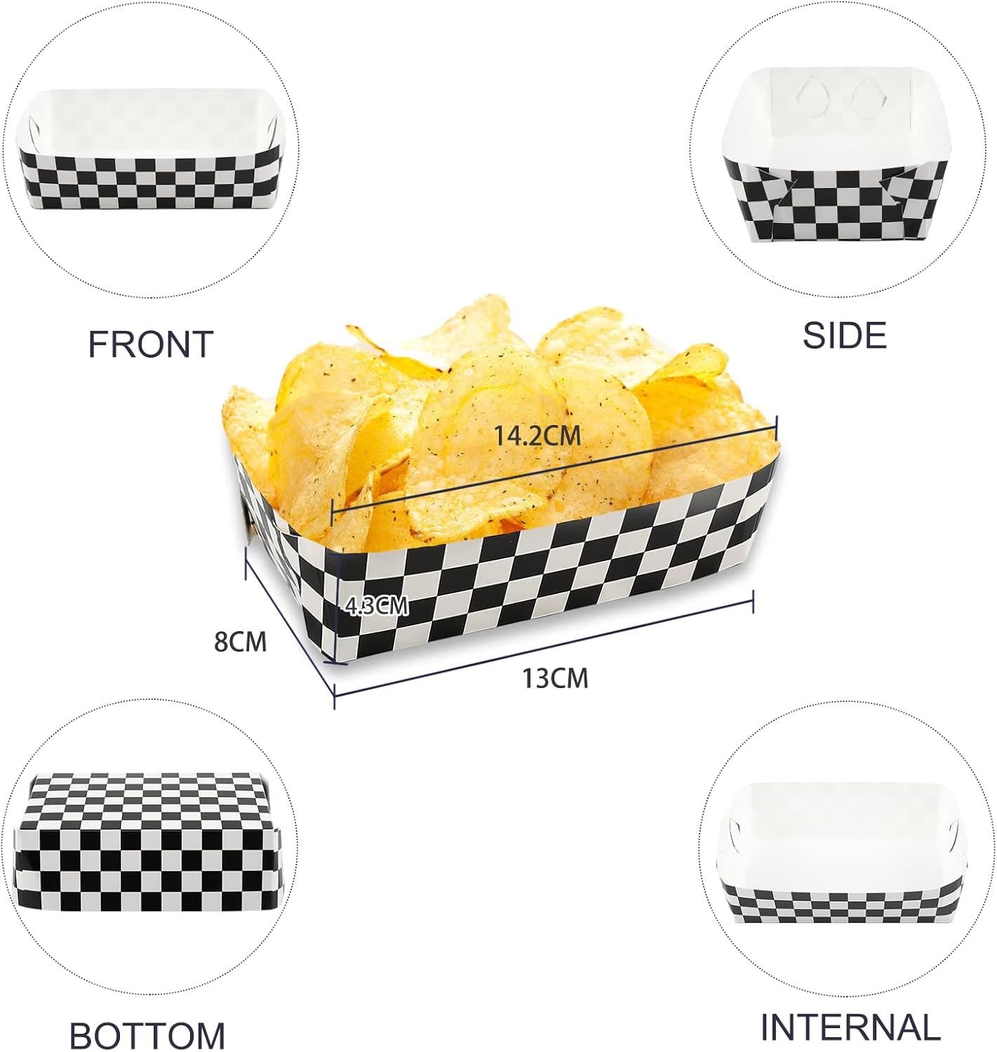 100 Pack Checkered Food Trays for Race Car Birthday Parties