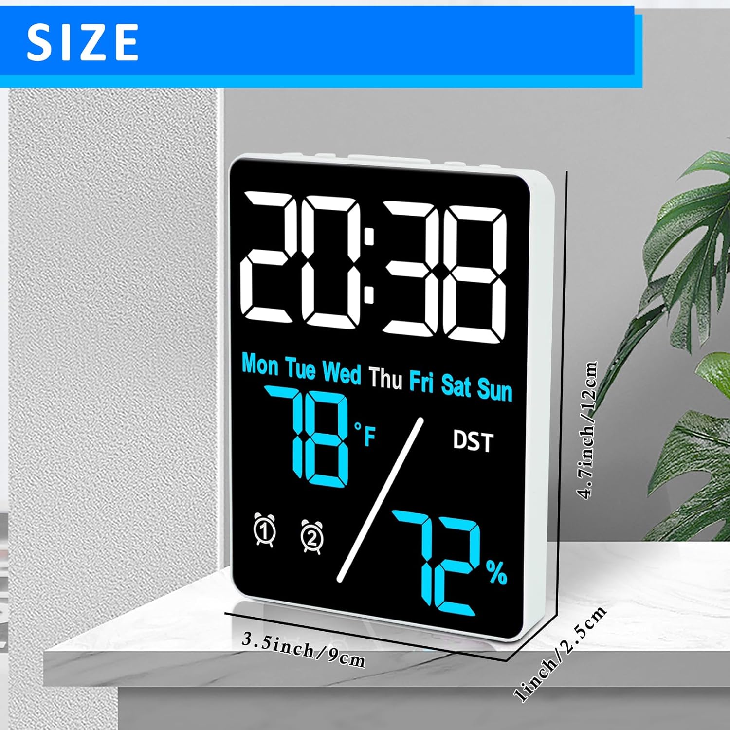 55 Inch Digital Thermometer Hygrometer Alarm Clock for Desk and Home