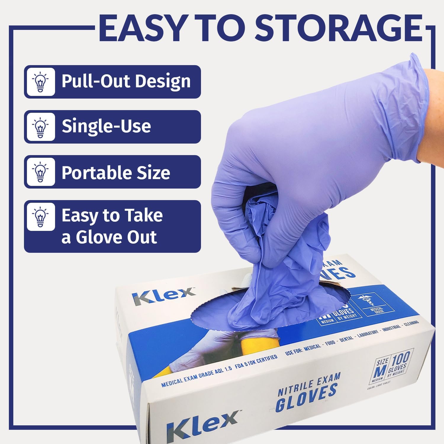 Klex Nitrile Exam Gloves - Medical Grade Powder Free Rubber Latex Free Food Safe Lavender