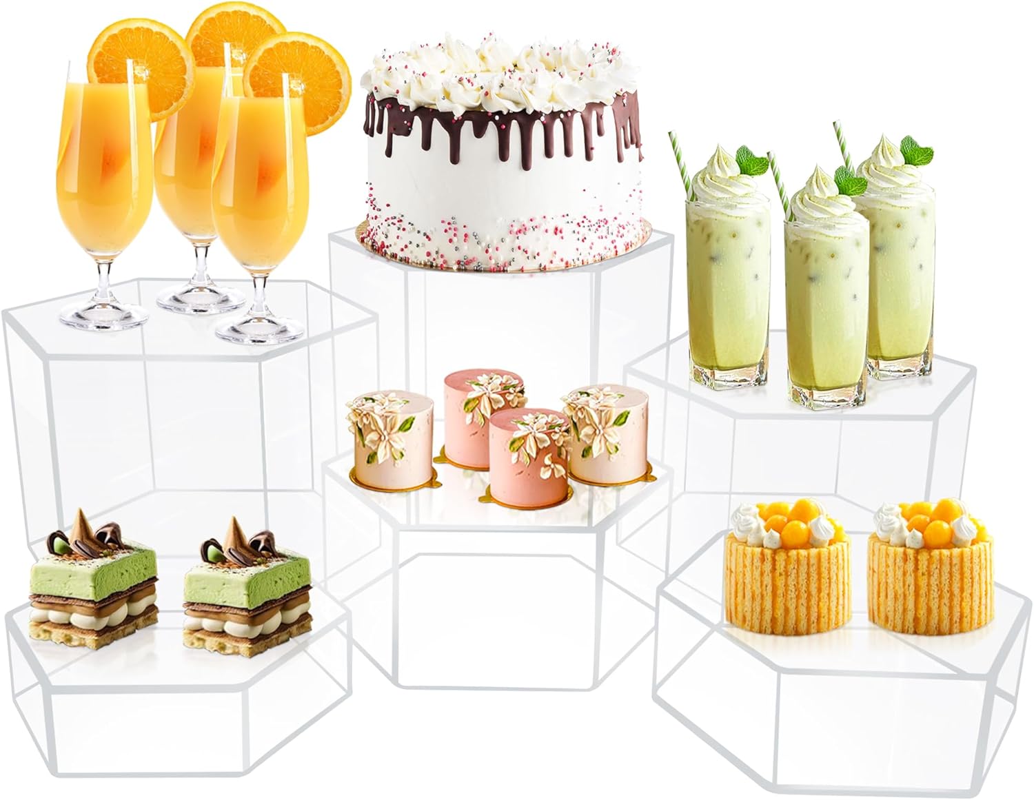 6 Pcs Acrylic Display Riser Set with Clear Base
