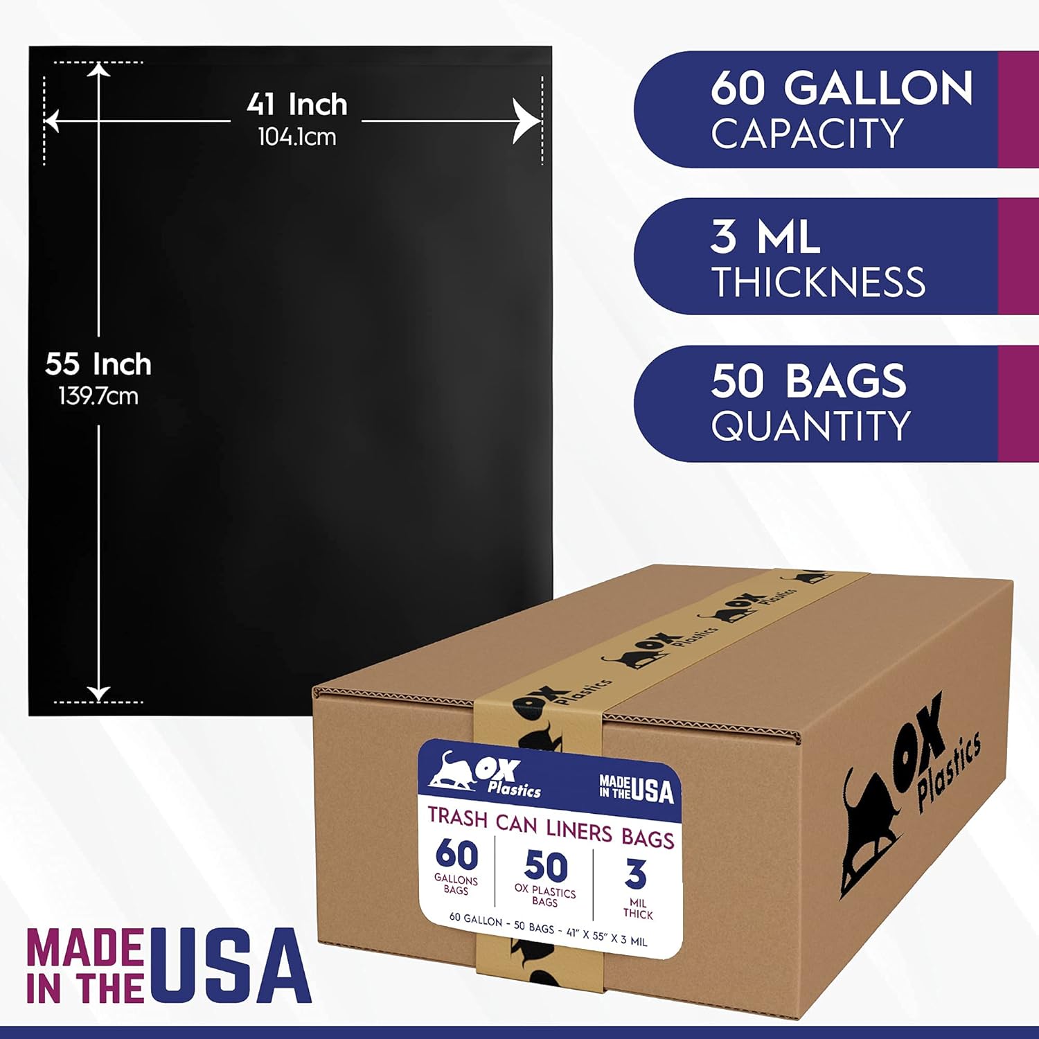 Trash Can Liners Bags 60 Gallon Extra Heavy Duty