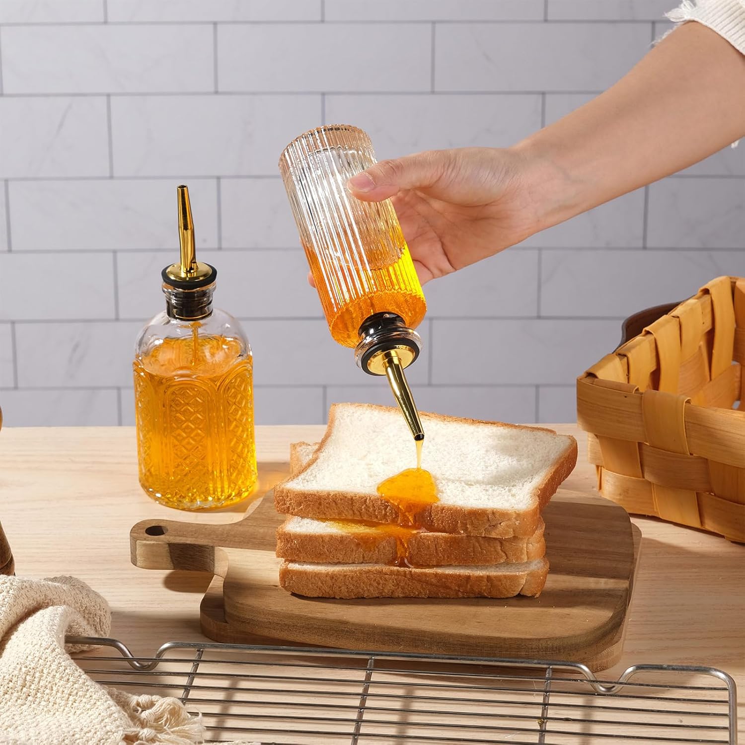 WHJY 3 Pack Small Syrup Dispenser with Pour Spout and Cleaning Tools