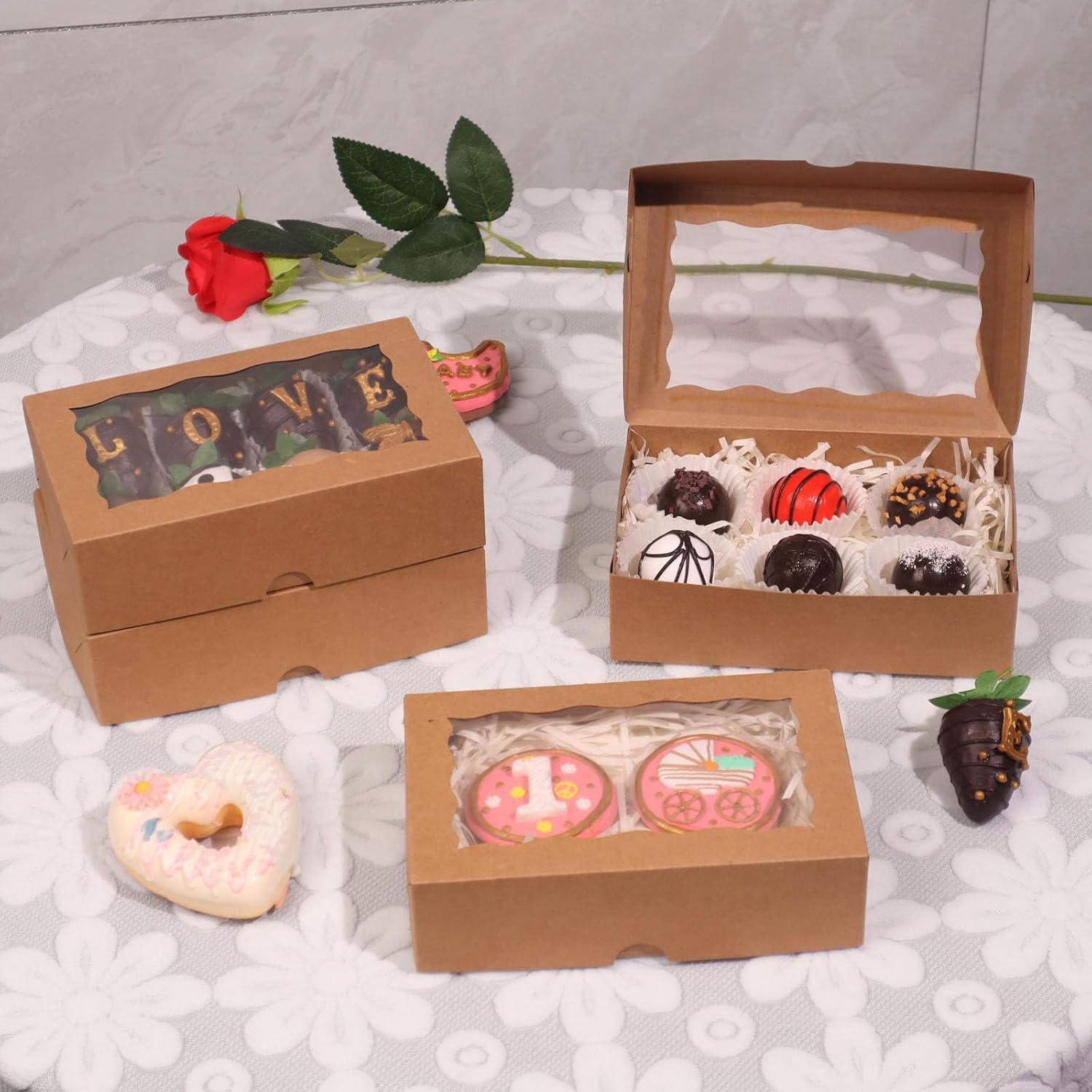 ROSPAKTEK 20pcs Brown Bakery Boxes for Treats