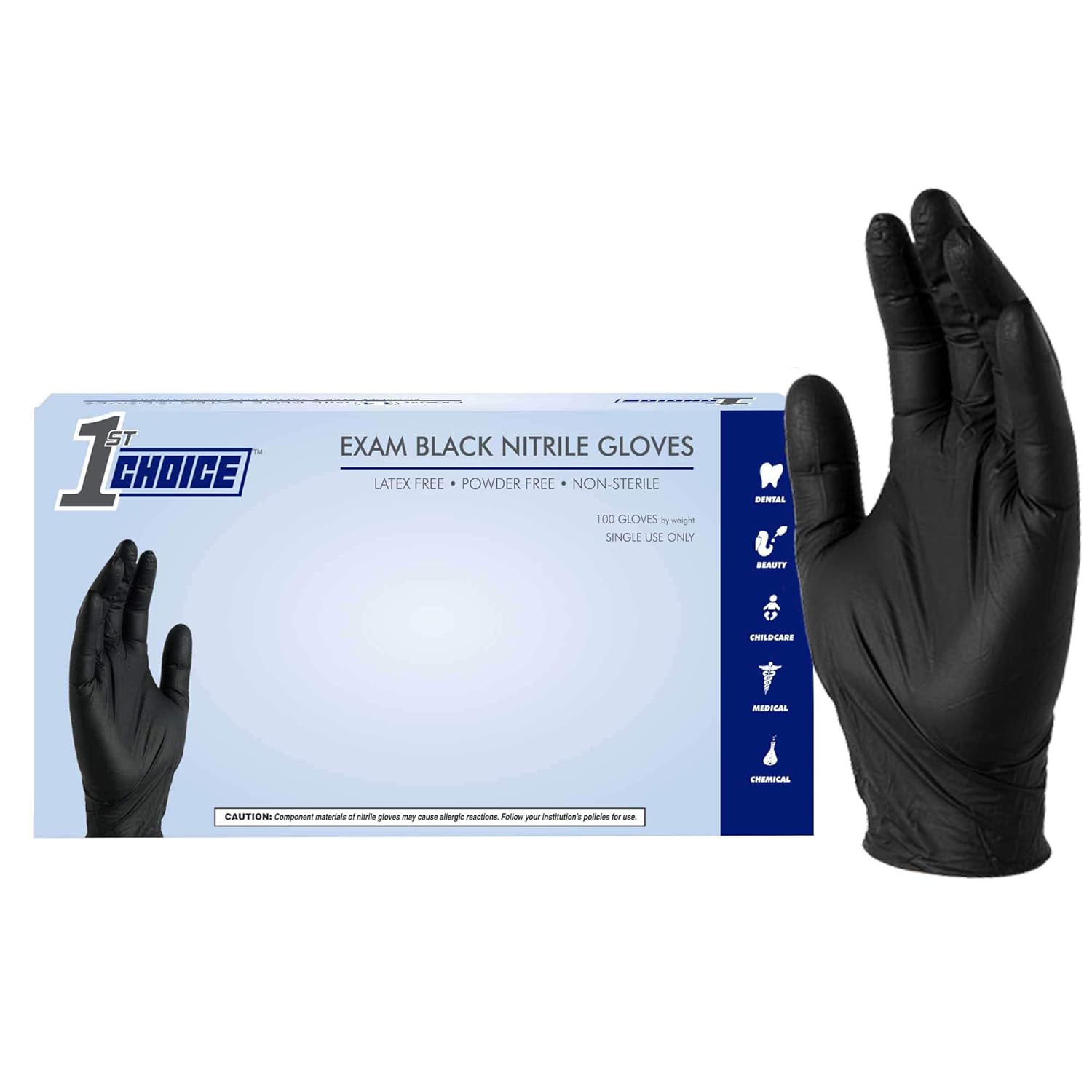1st Choice Black Nitrile Exam Gloves 3mil Large Box of 100