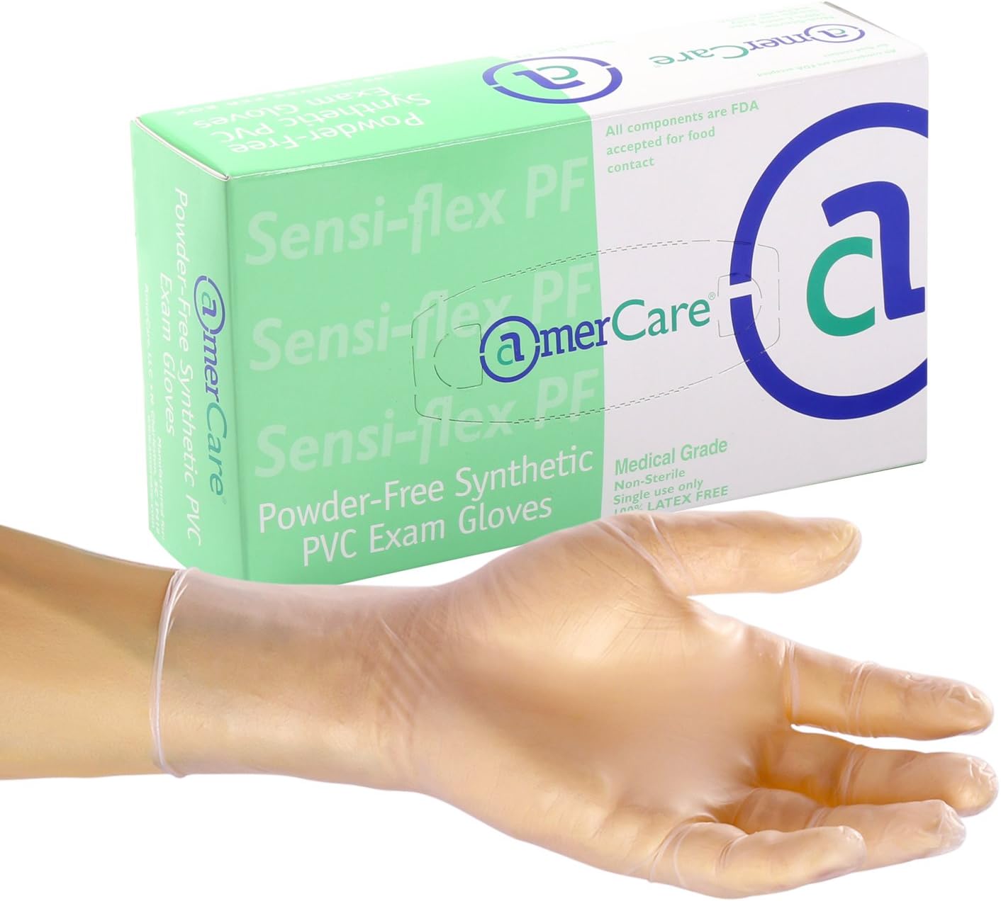 AmerCare Sensi-Flex Exam Grade Powder Free Vinyl Gloves Small Case of 1000