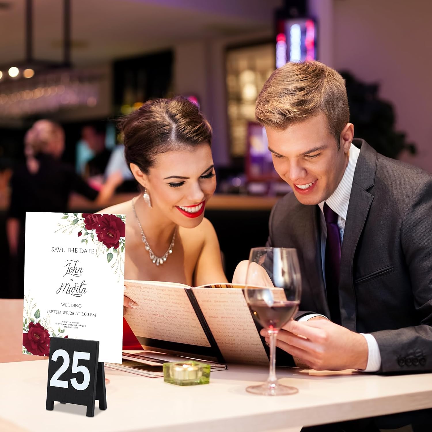 25 Pcs Black Double-Sided Wooden Table Numbers Holders