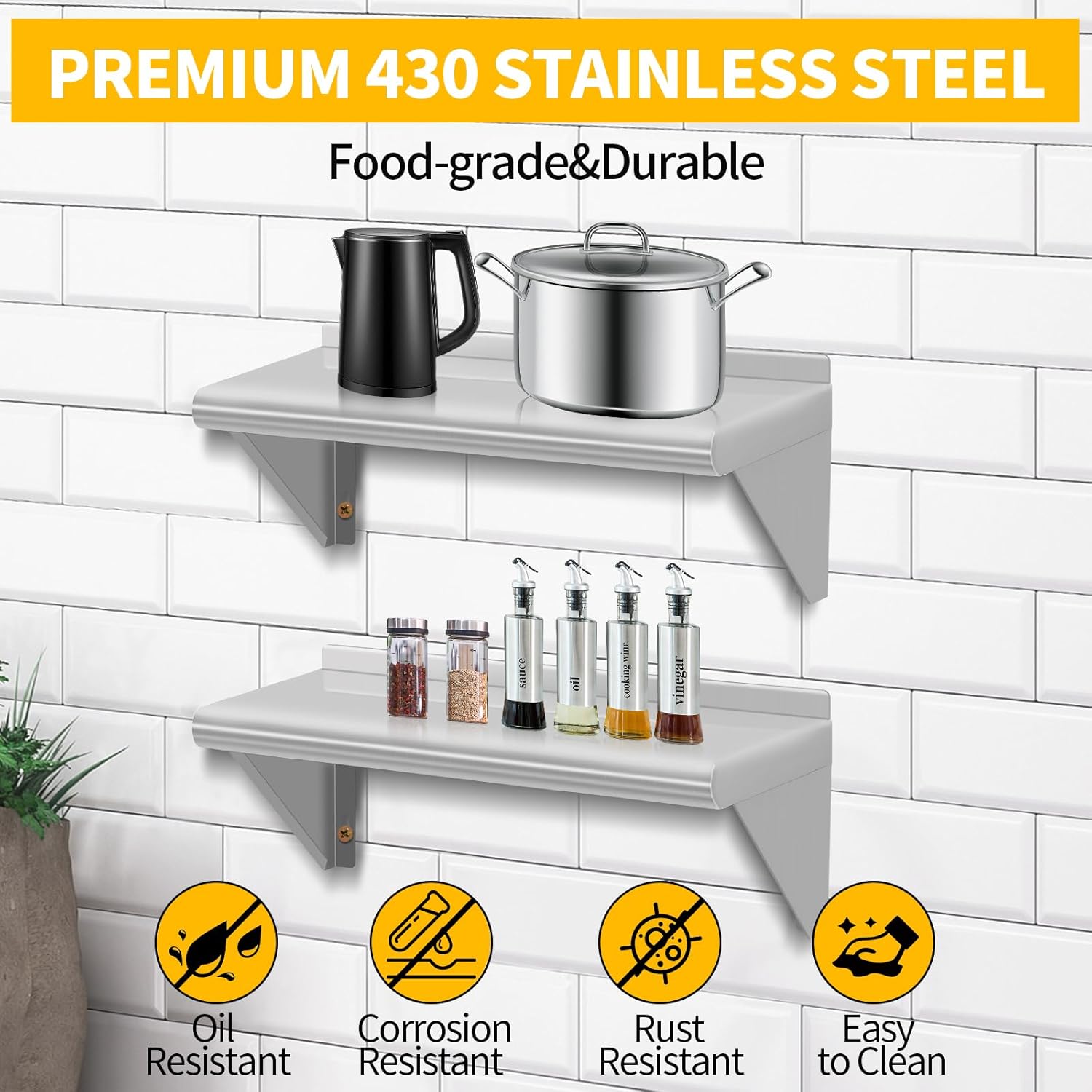 Stainless Steel Wall Mounted Shelves 2PACKS