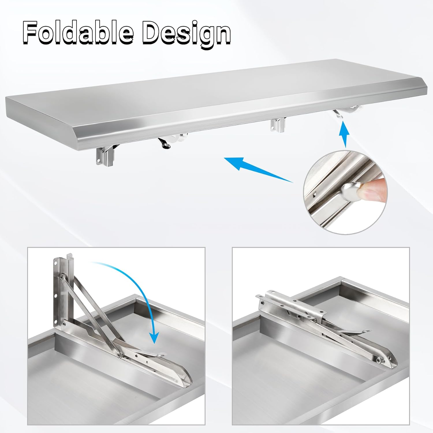 Folding Concession Shelf 48x18 Stainless Steel Serving Rack