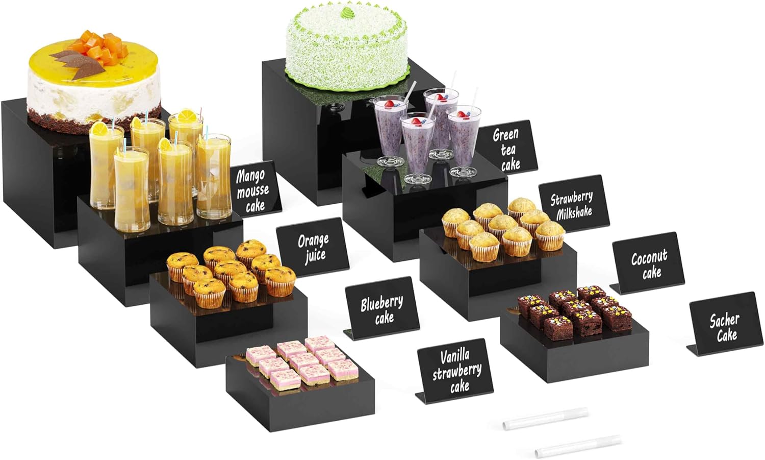 Neatsure 8PSC Buffet Risers Set Stackable Acrylic Display Stands for Food Desserts Jewelry and Collectibles