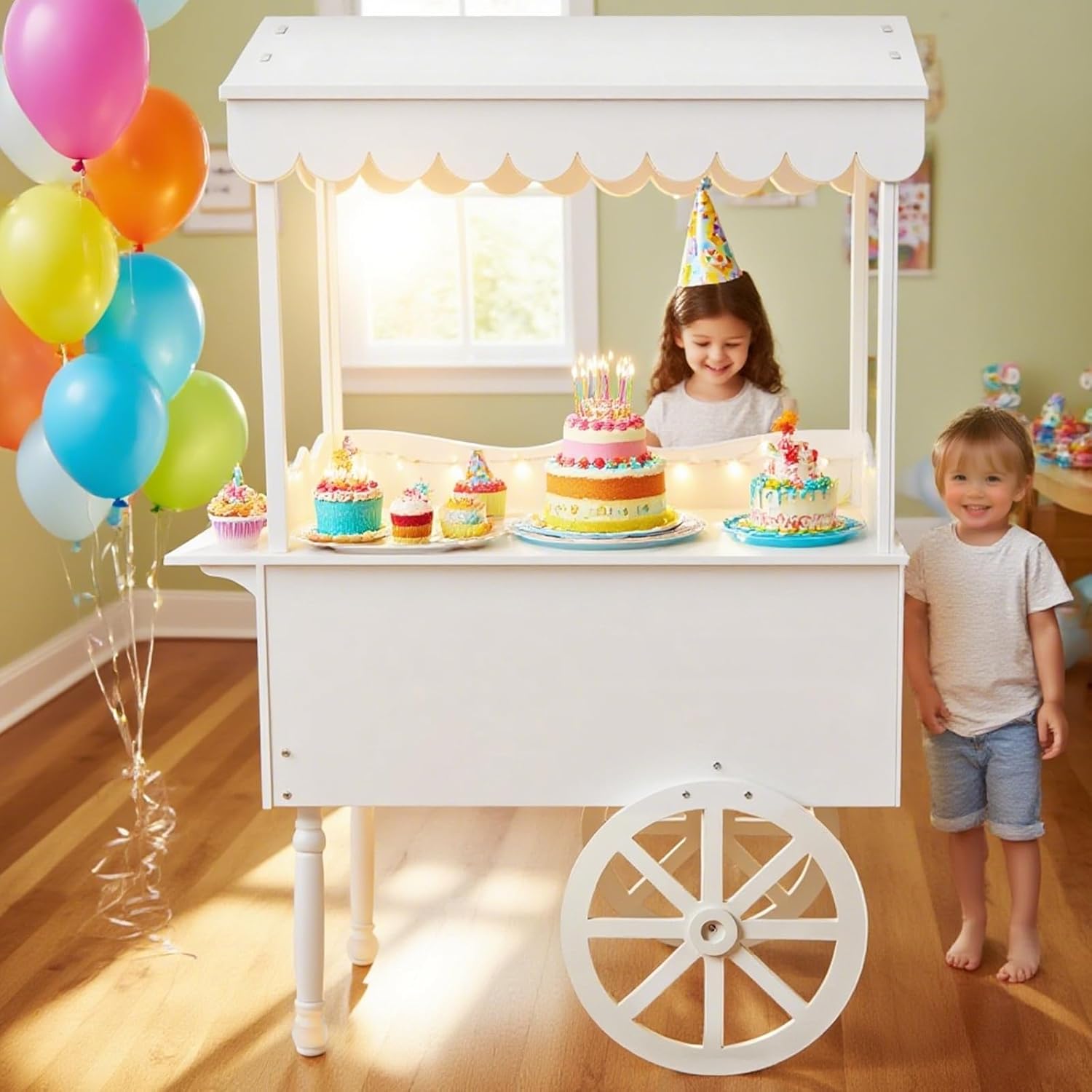 7FT Candy Cart Display Stand with Decorated Wheels