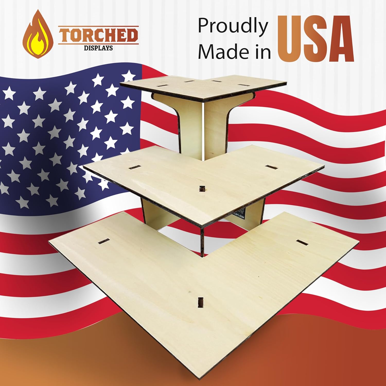Torched 3-Tier Corner Display Stand with Shelves