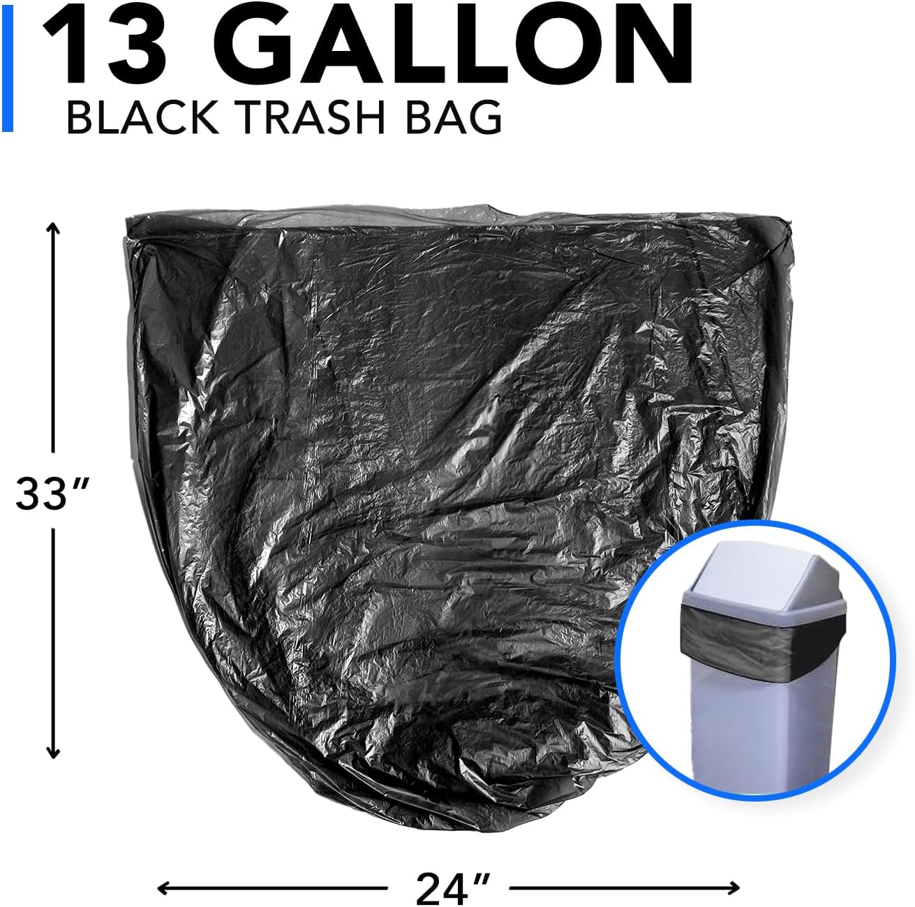 VicBay 13 Gallon Black Trash Bags 1000 Ct Can Liners