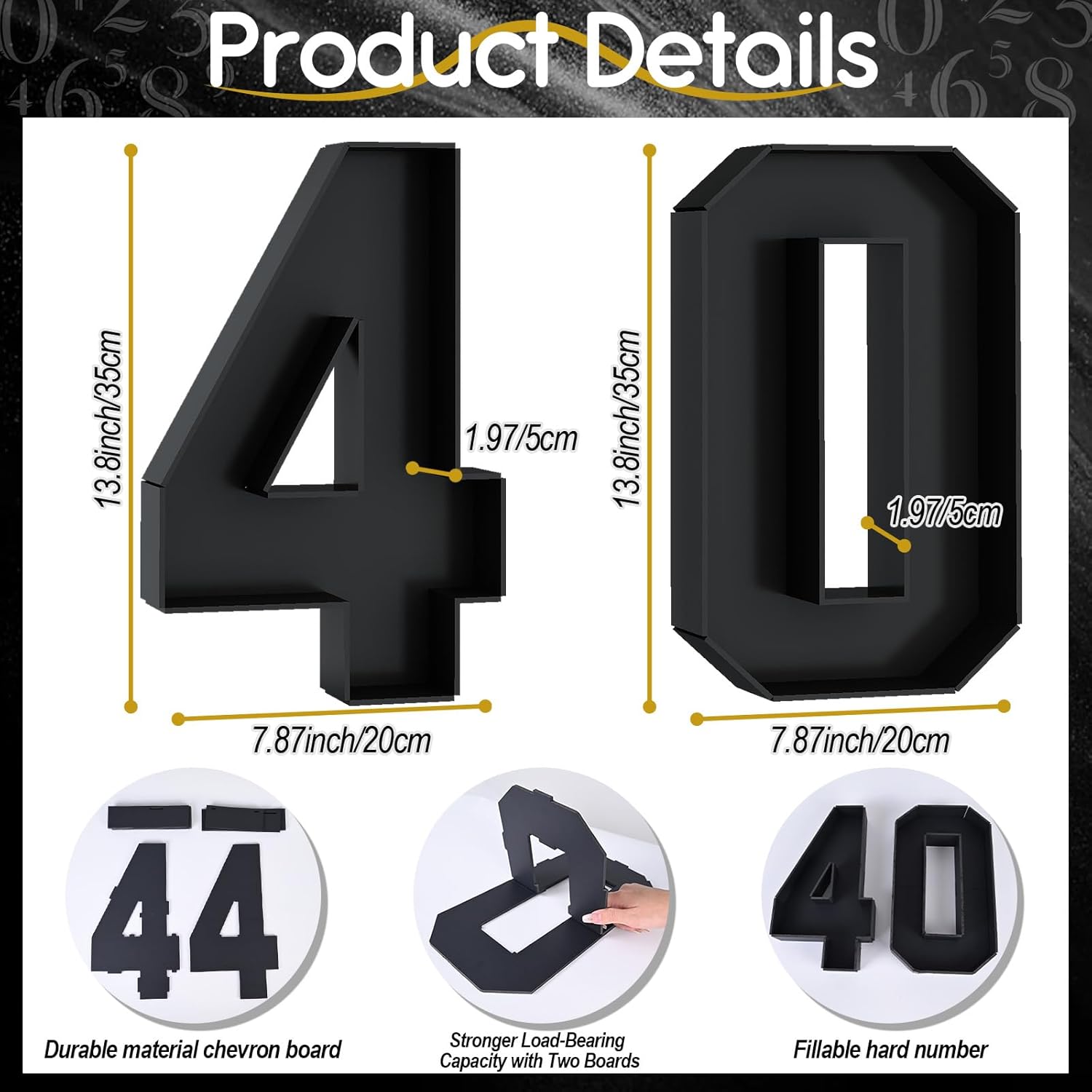 40 Fillable Cardboard Numbers for Birthday Party Decor