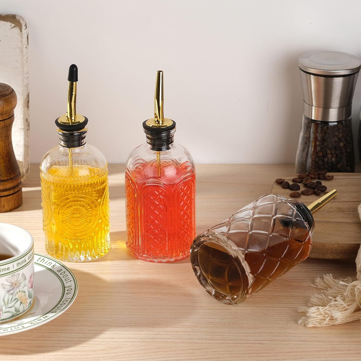 WHJY 3 Pack Small Syrup Dispenser with Pour Spout and Cleaning Tools
