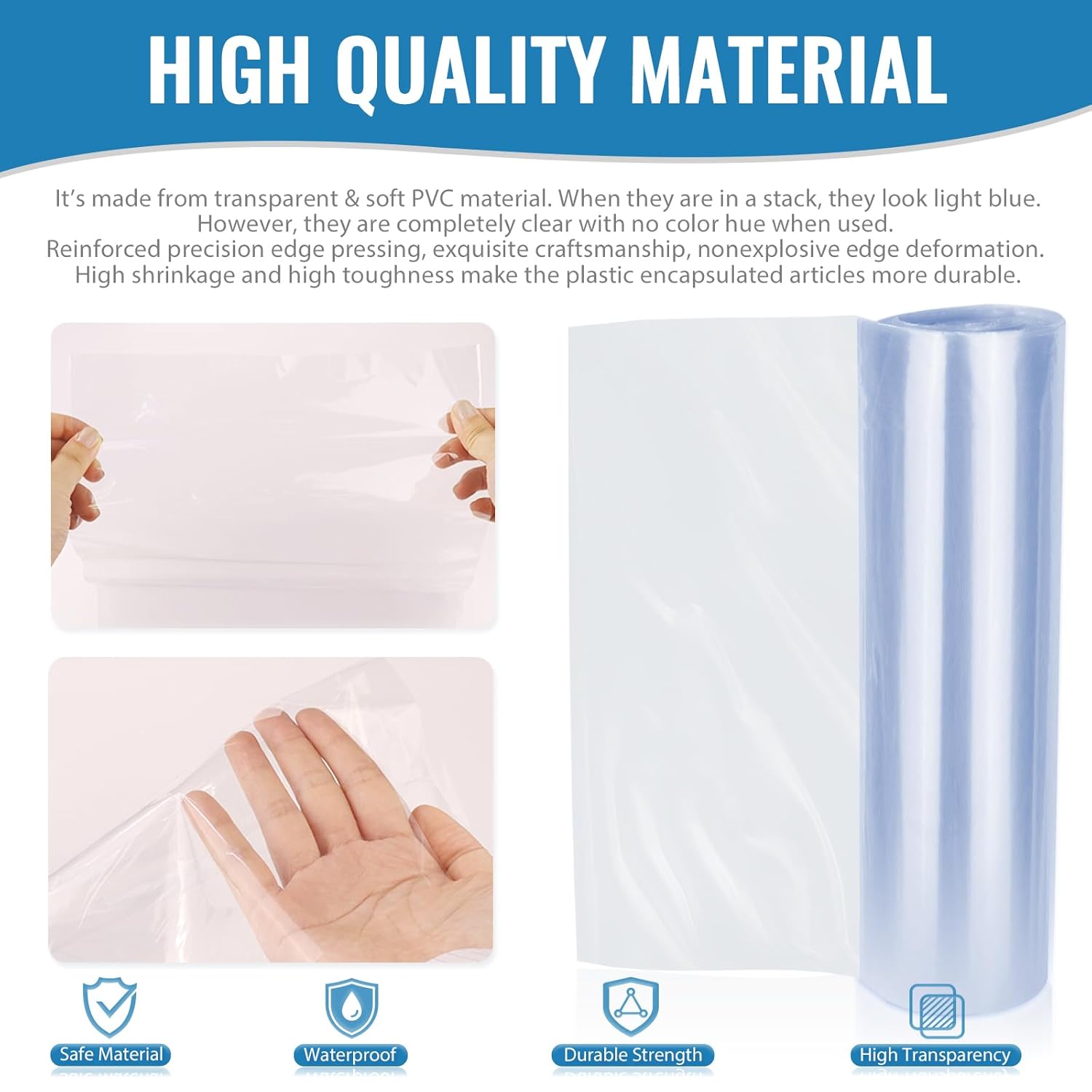 Yeumk 50PCS 10x14 Inch Clear PVC Heat Seal Shrink Wrap Bags for Packaging