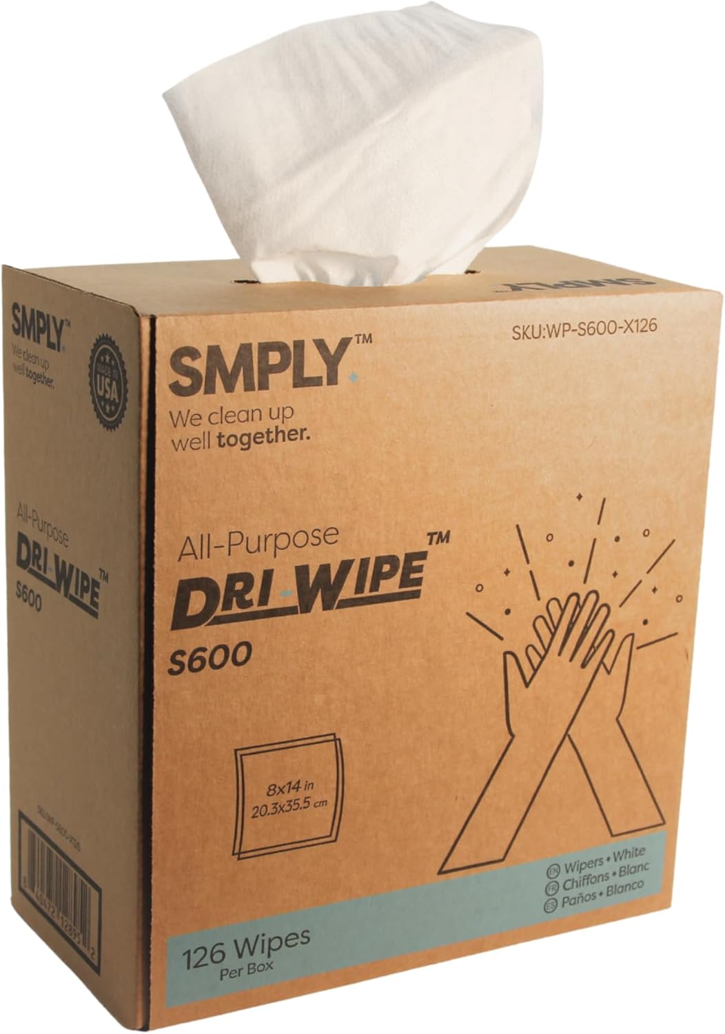 Dri-Wipe S600 by SMPLY Brands - 10 Boxes of 126 Wipes 8 x 14 Center-Pull Sheets