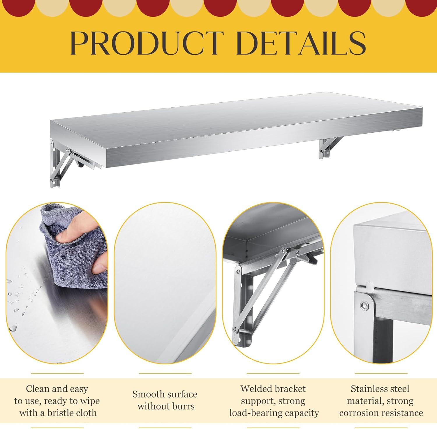 Stainless Steel Folding Wall Shelf for Food Trucks