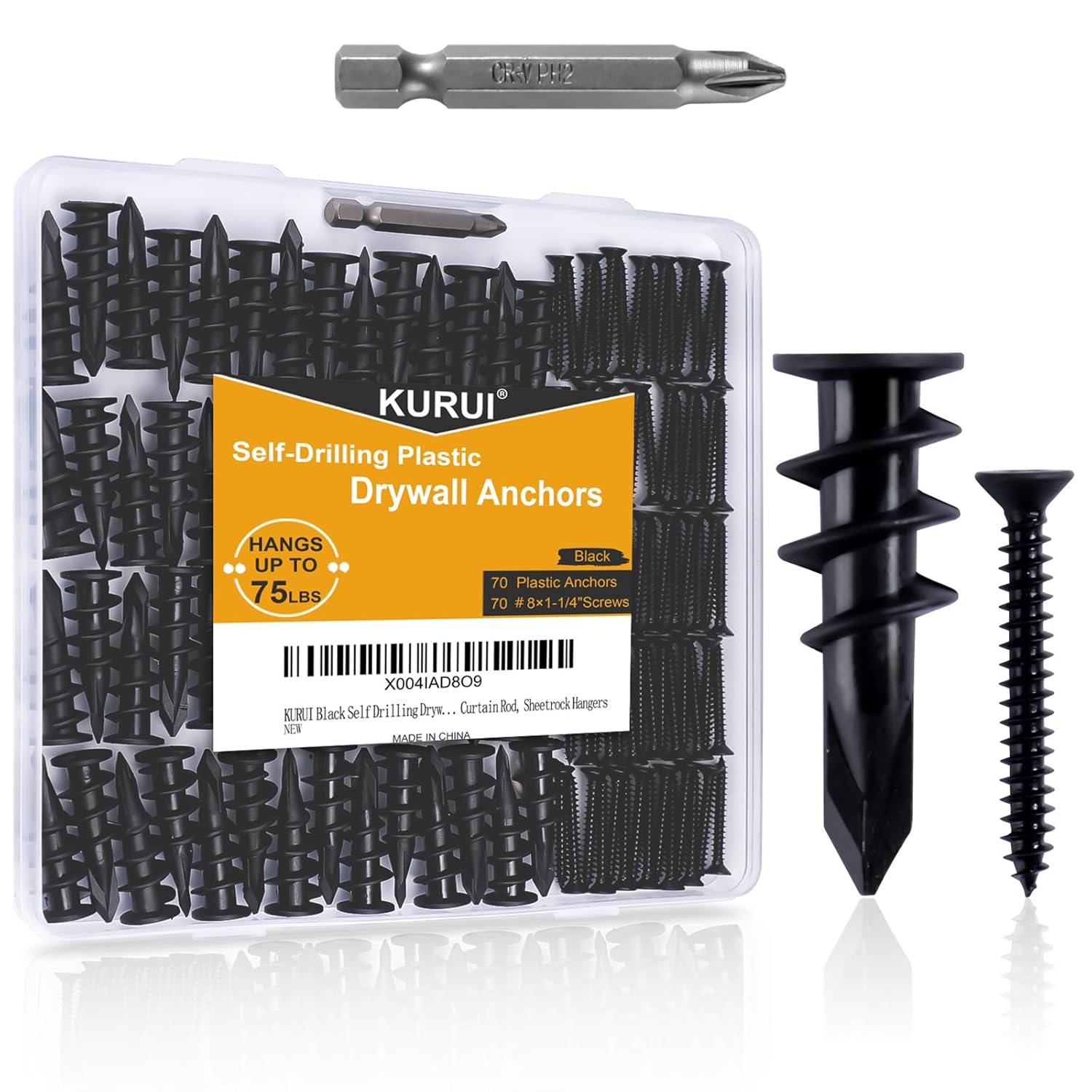 KURUI Black Self Drilling Drywall Anchors 140PC Heavy Duty Hanging Kit