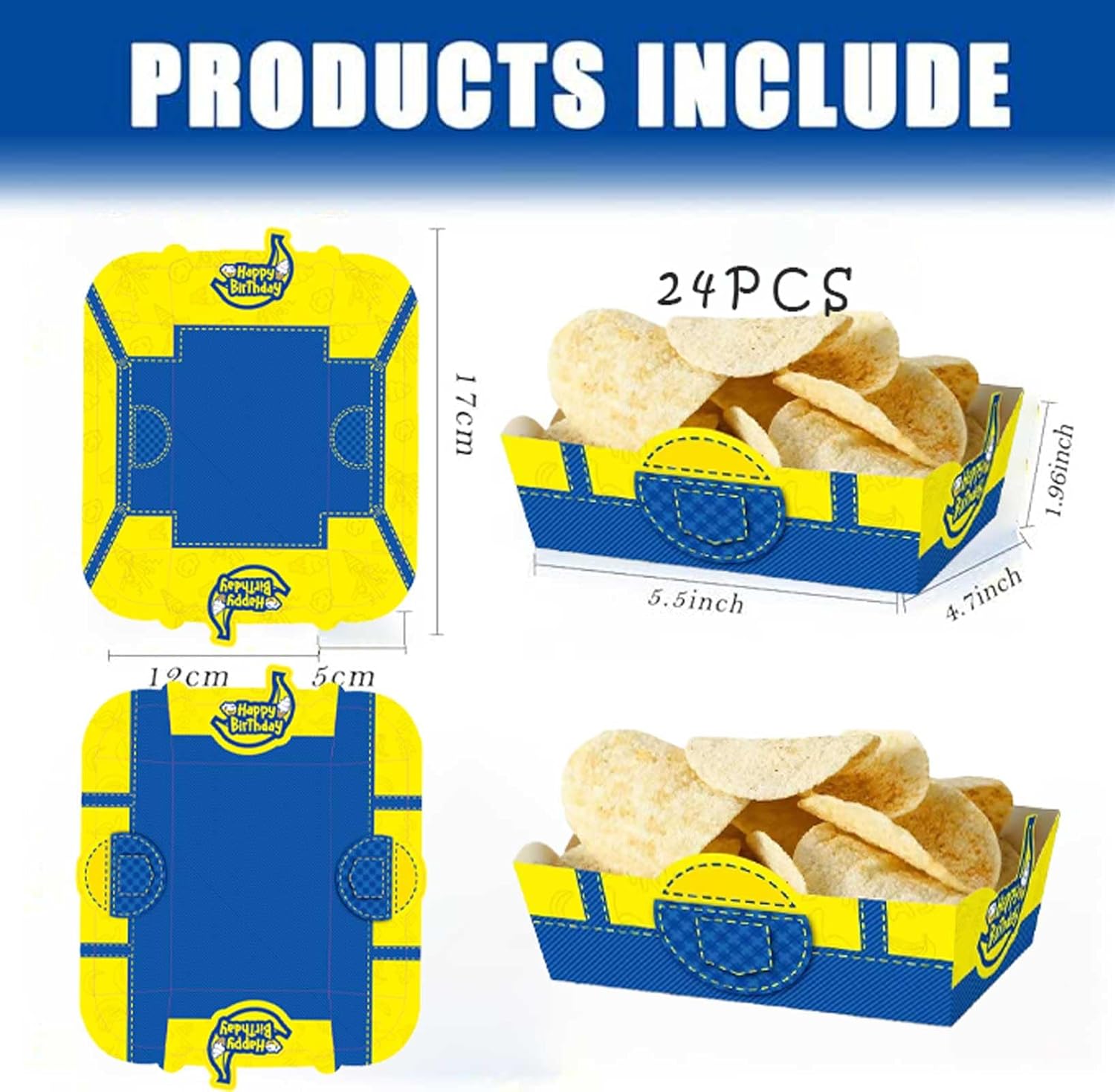 24Pcs Yellow Cartoon Food Serving Tray Birthday Party Decor