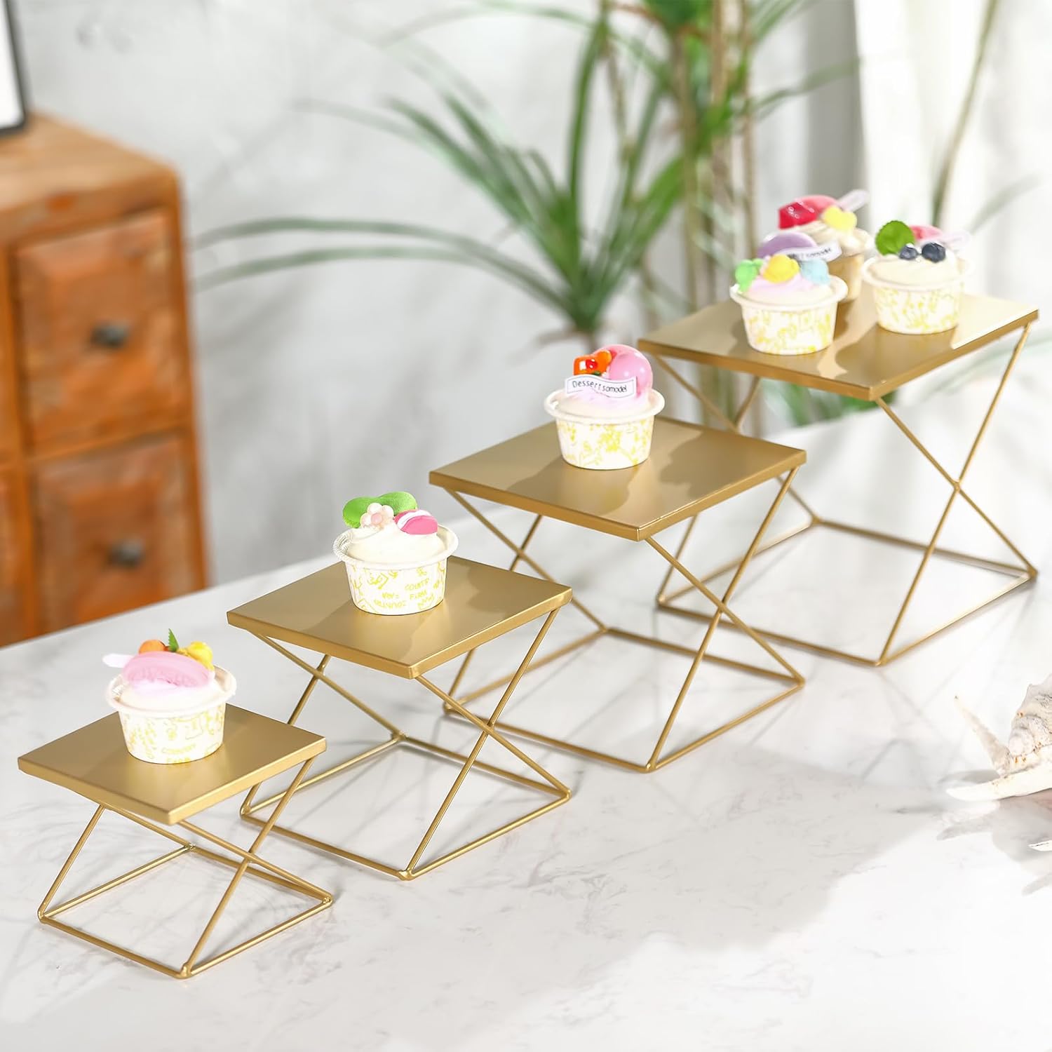4 Piece Brass Square Display Risers Set