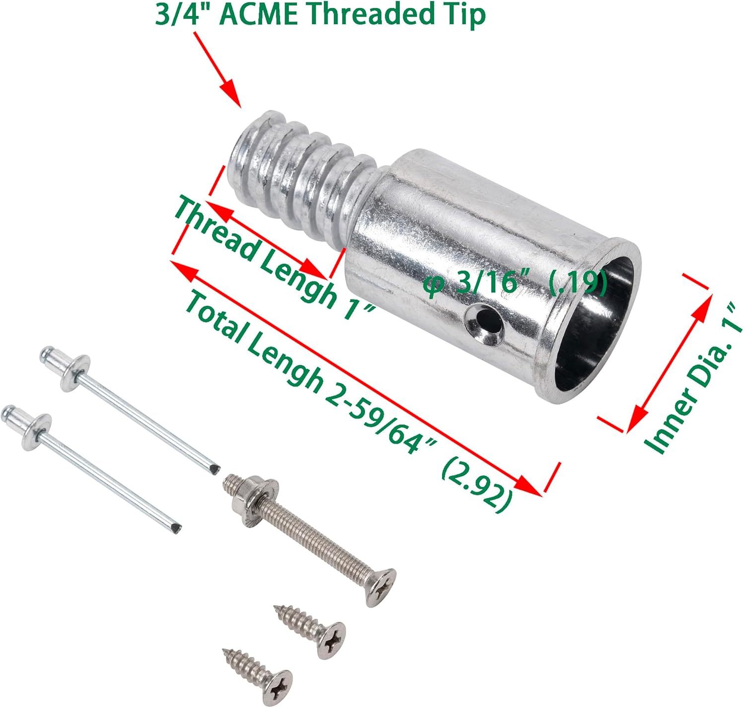 2-Pack 1 Inch Threaded Tips for Broom Handle Repair