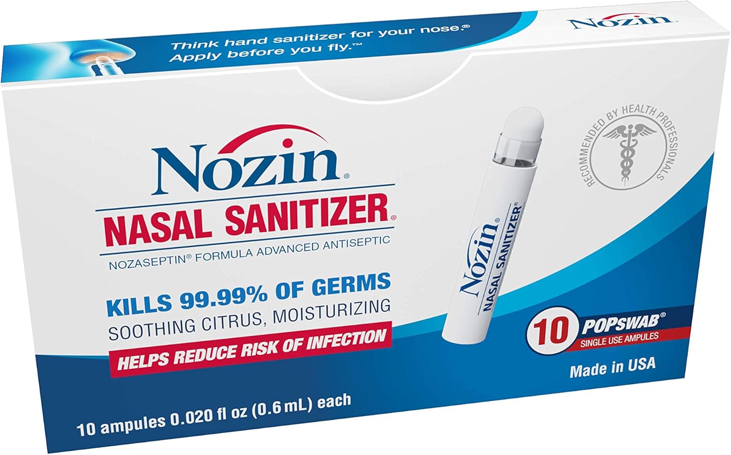 Nozin Nasal Sanitizer Antiseptic Popswab 10ct Pack
