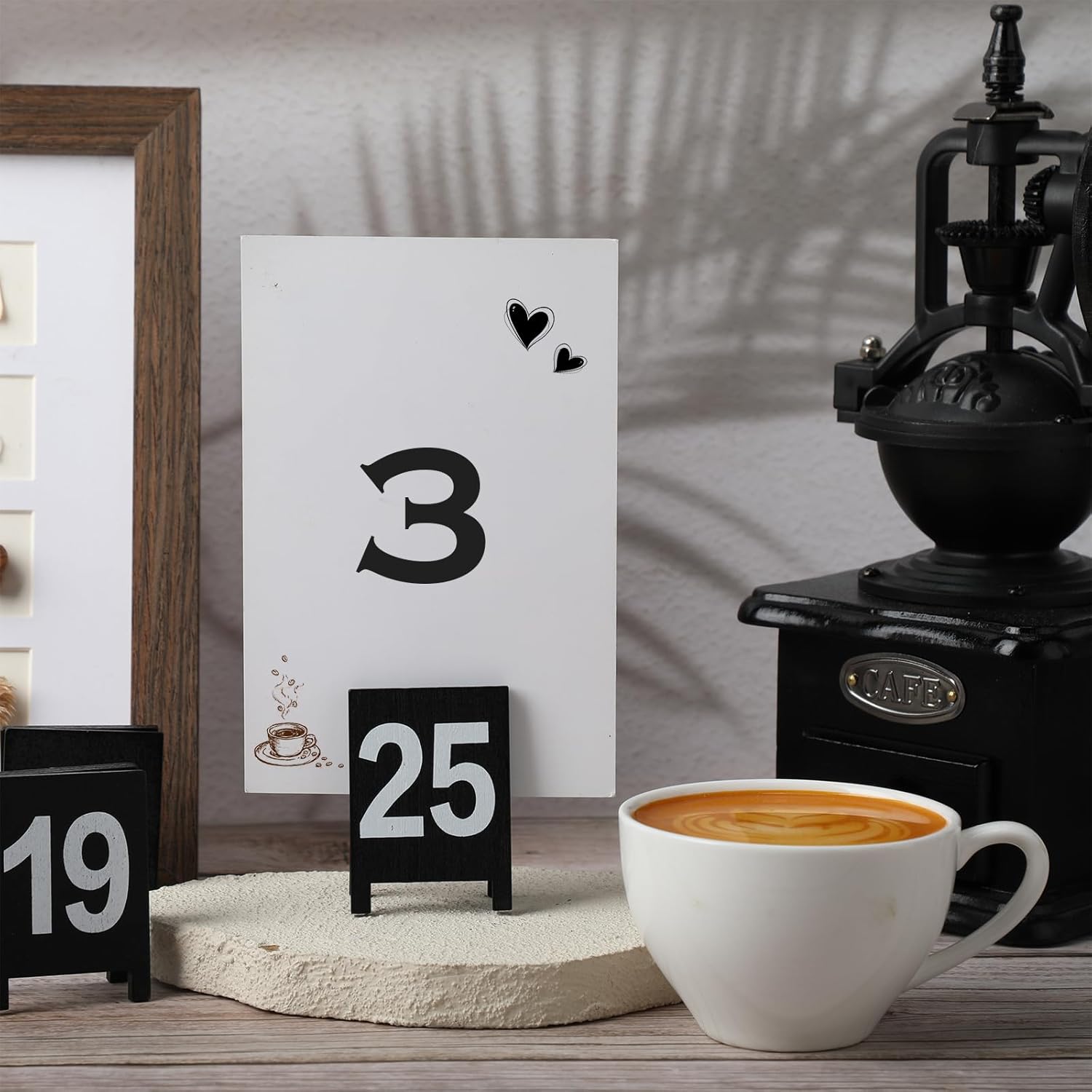 25 Pcs Black Double-Sided Wooden Table Numbers Holders